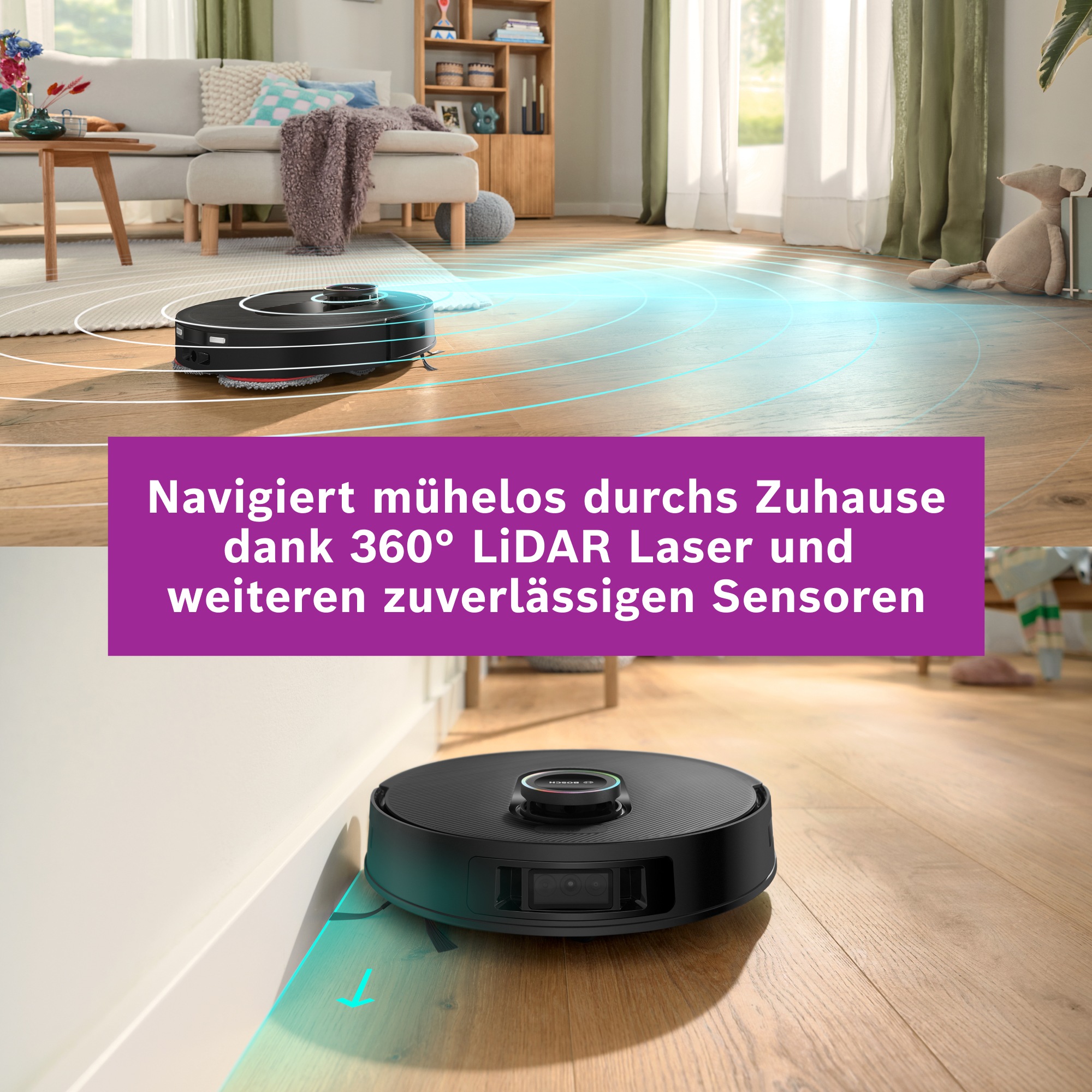 BOSCH Saugroboter »Spotless Max Cam BCRDW3BX, rotierende Wischpads, 70°C Selbstreinigung«, Datensicherheit, 11.000 Pa Saugkraft, Absaugstation, Kamera