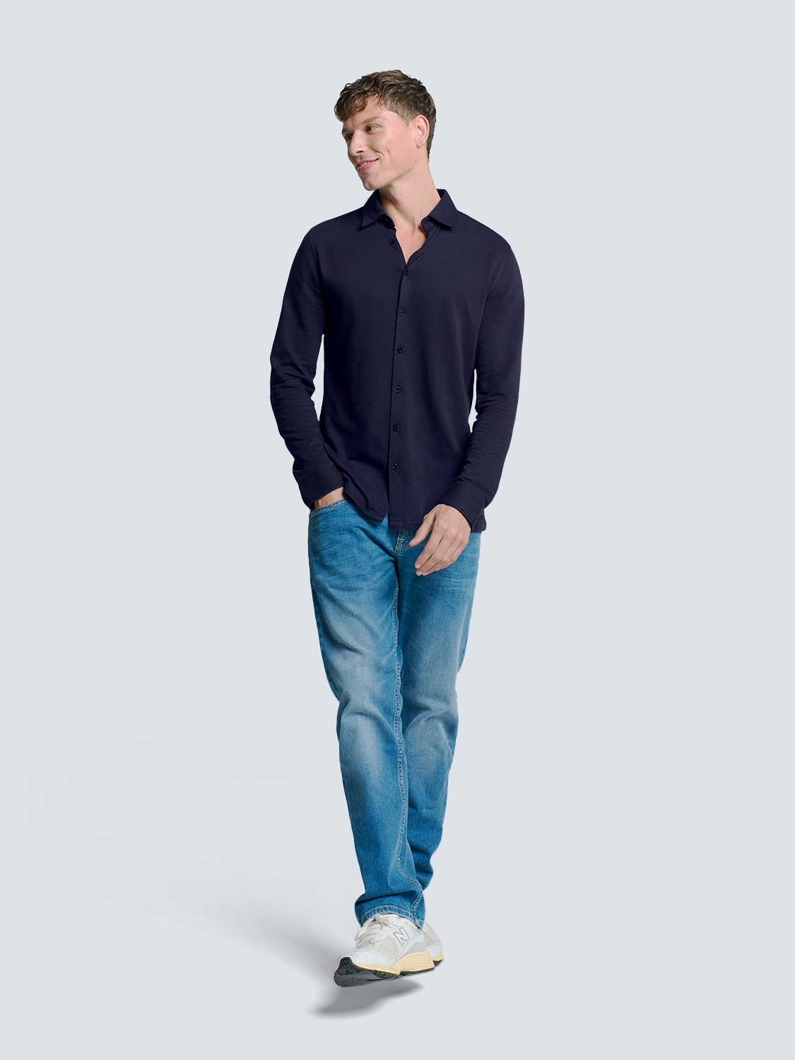 NO EXCESS Langarmhemd »No Excess Jersey Stretch Mélange Hemd«