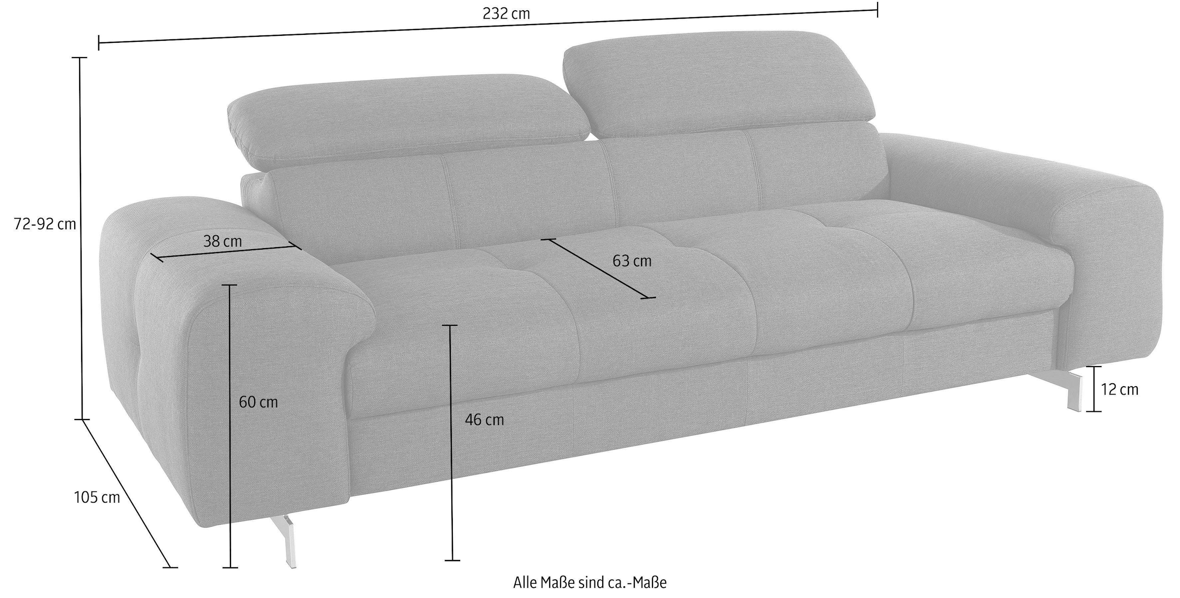 COTTA Polstergarnitur »Chef« Set,  Set bestehend aus: 3-Sitzer mit Kopfteilverstellung & Hocker