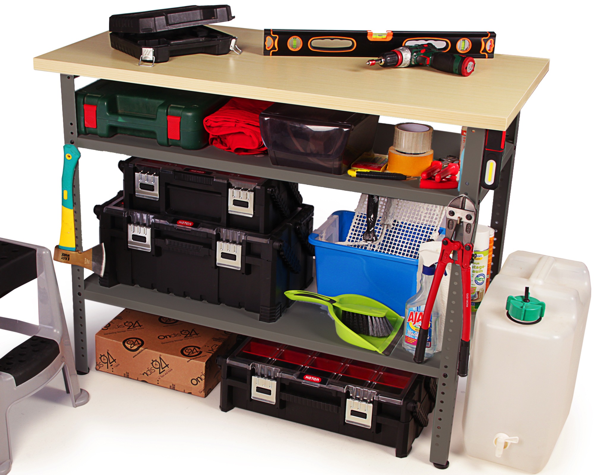 ONDIS24 Werkbank »Werkbank Nobbi Pro 120cm, Dunkelgrau« 1 tlg. tlg. große, variabel einsetzbare Ablagen, höhenverstellbare Justierfüße