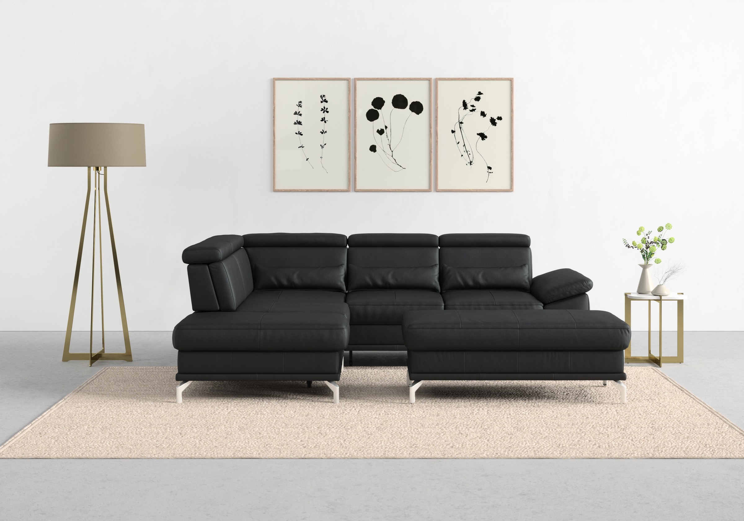 sit&more Ecksofa "Cabrio L-Form, B: 274 cm, mit Sitztiefen-, Arm- & Kopfteilverstellung" 3 Nierenkissen, Federkern, optional Schlaffunktion und Stauraum