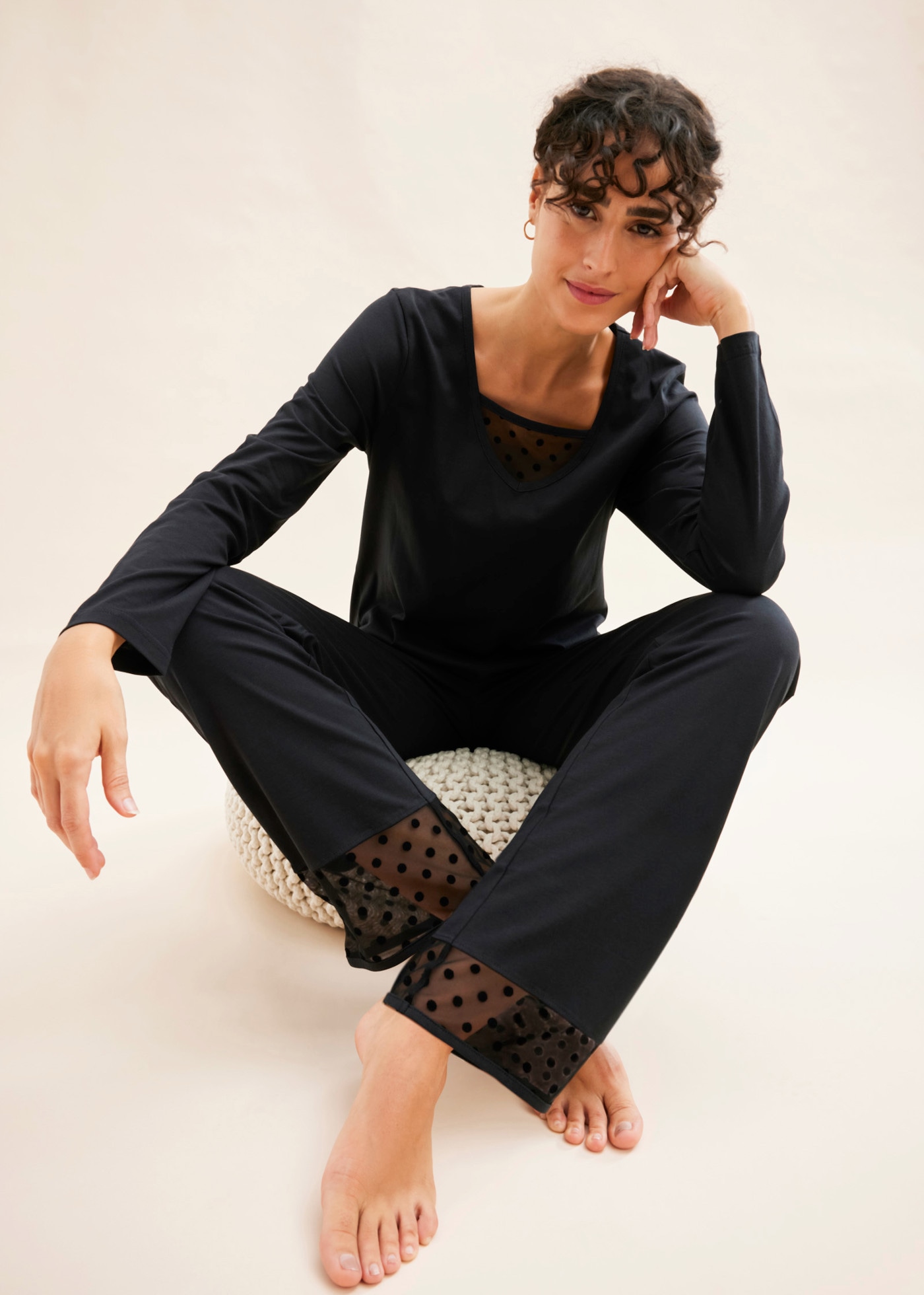 bonprix Pyjama Set,  aus Baumwolle, mit Mesh, bequeme Passform