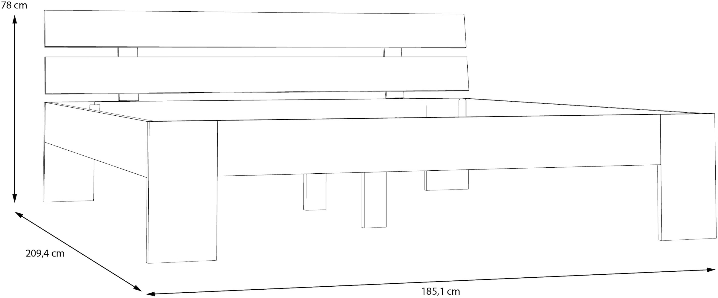 FORTE Bettgestell »Ingalil«, B/H/T 165,1/78/209,4 cm