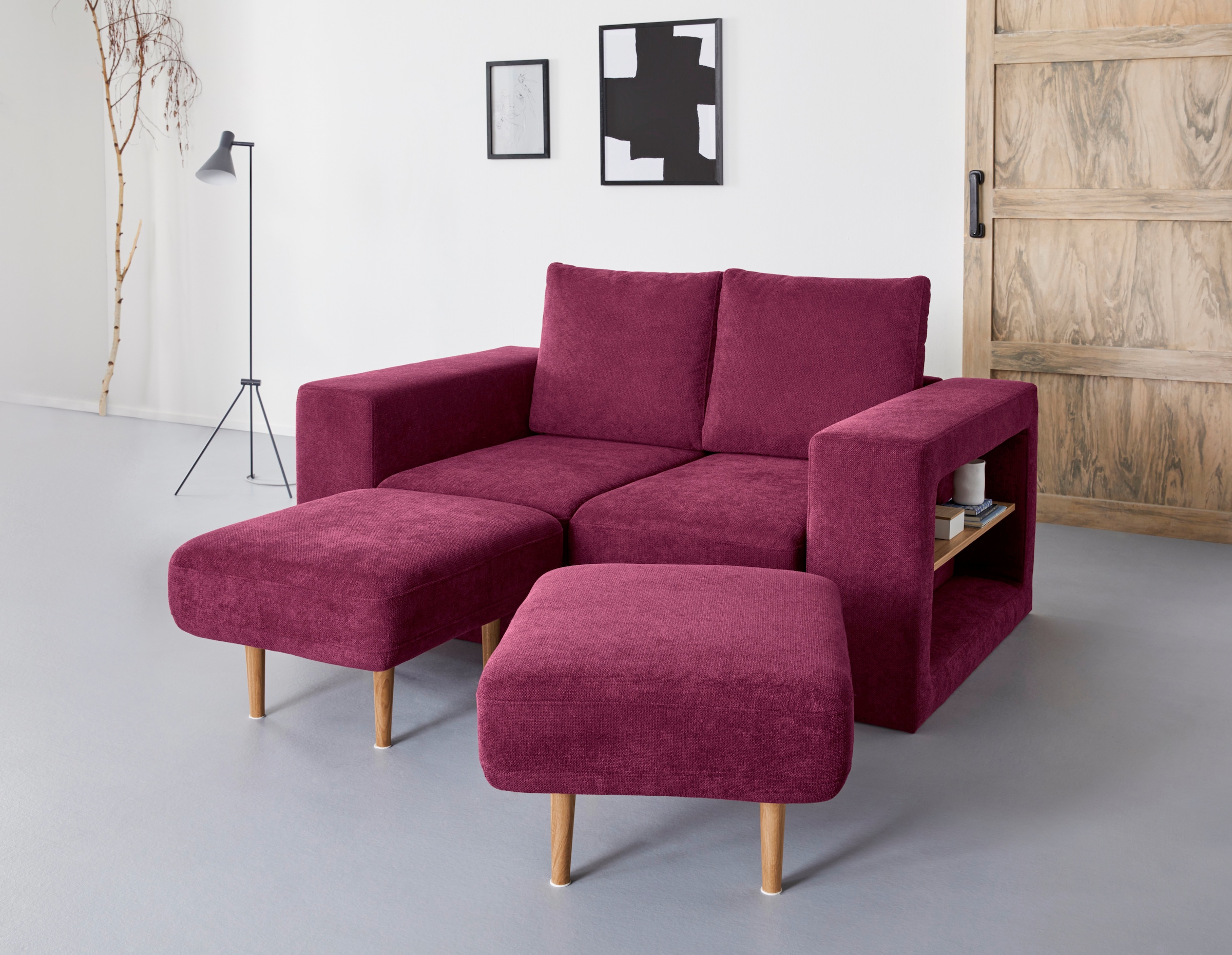 LOOKS by Wolfgang Joop 2-Sitzer "Looksvb", Verwandlungssofa: aus Sofa wird Sofa mit 2 Hockern, mit Regalfunktion