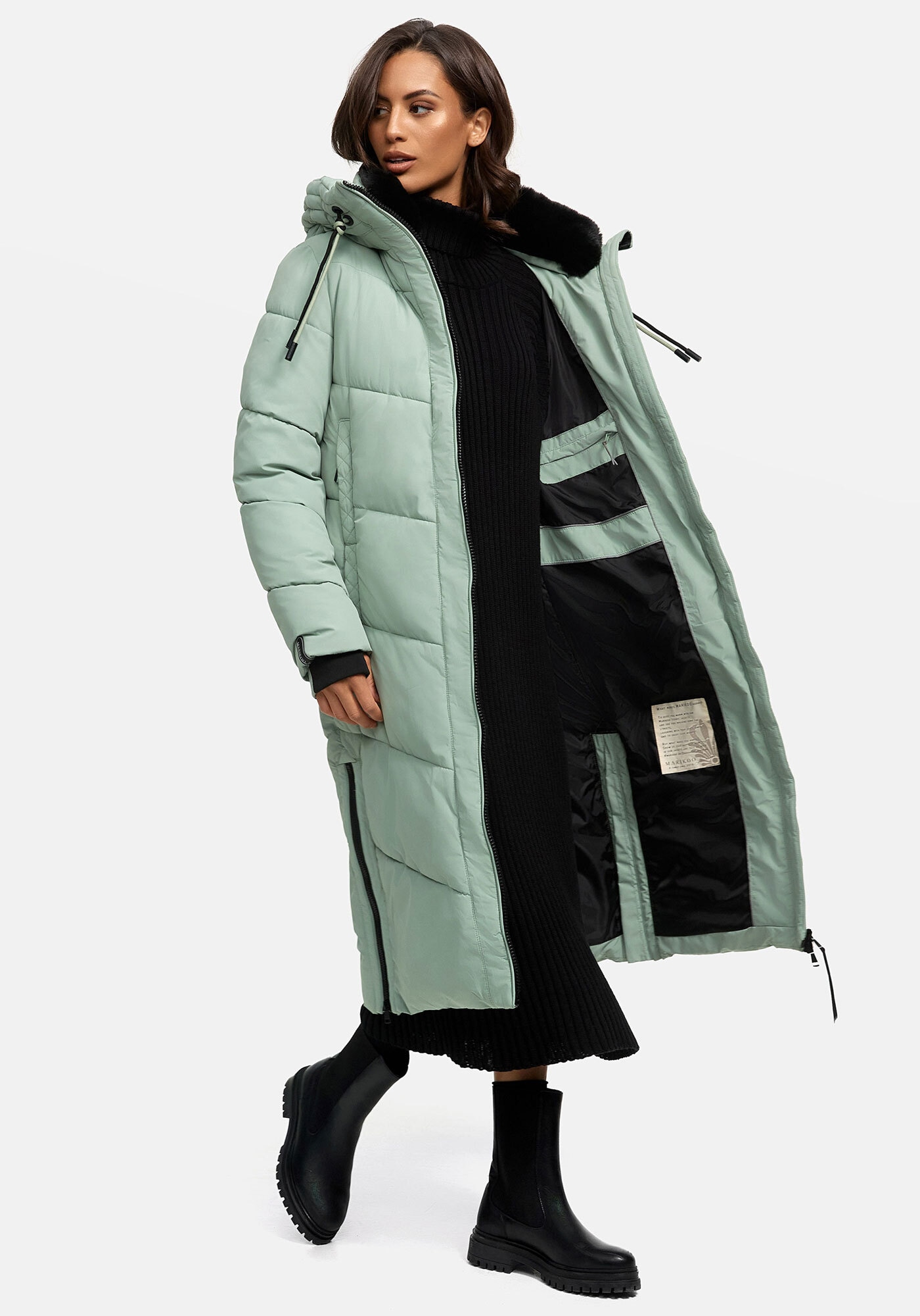Marikoo Winterjacke »Nadaree XVI«, Stepp Mantel mit großer Kapuze