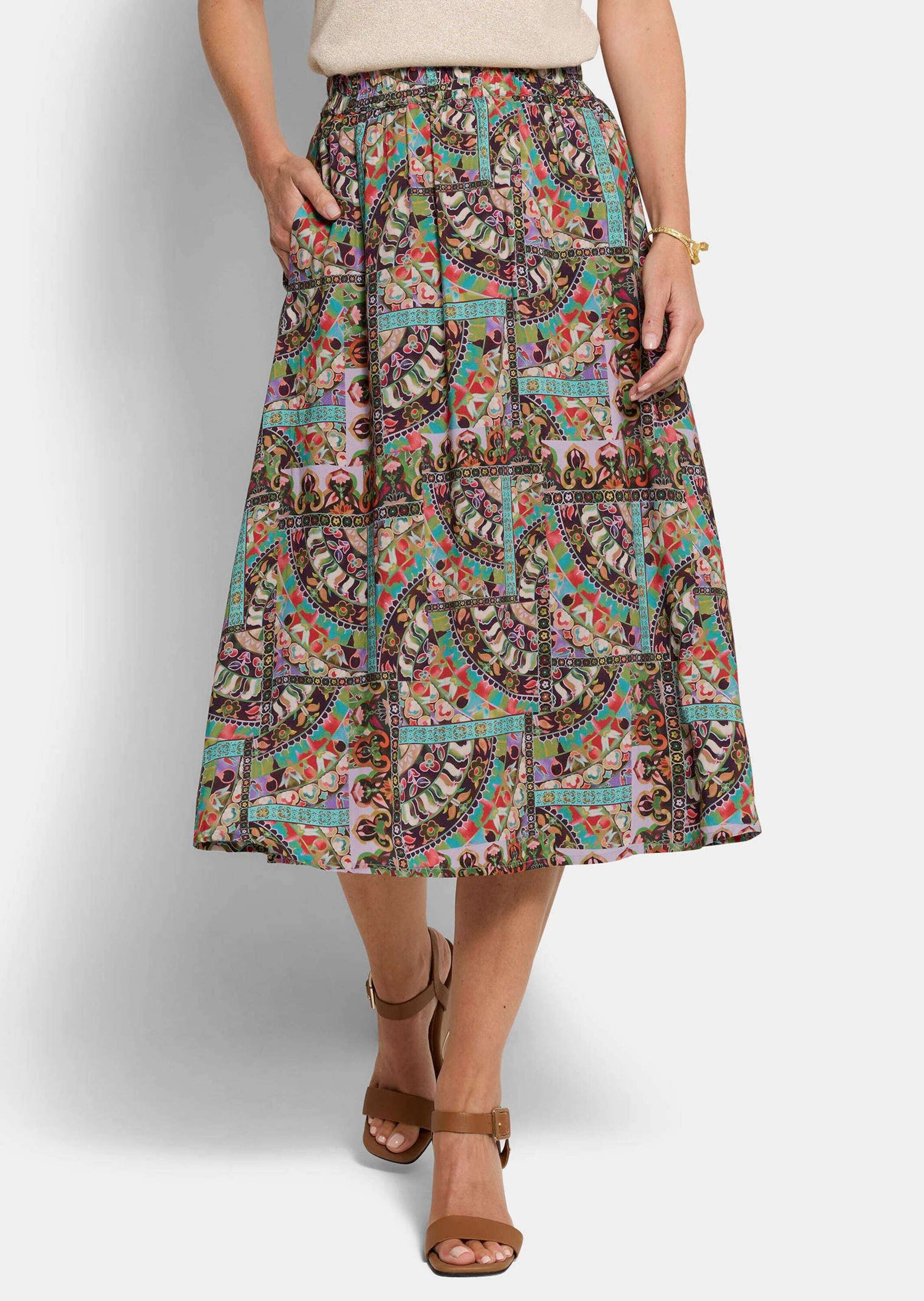 GOLDNER Midirock »Viskoserock mit Patch-Druck« Nahttaschen an der Seite