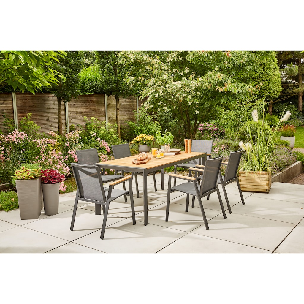 Siena Garden Garten-Essgruppe »Savona«, (7 tlg., 1x Tisch 180x90 cm, 6x Sessel)