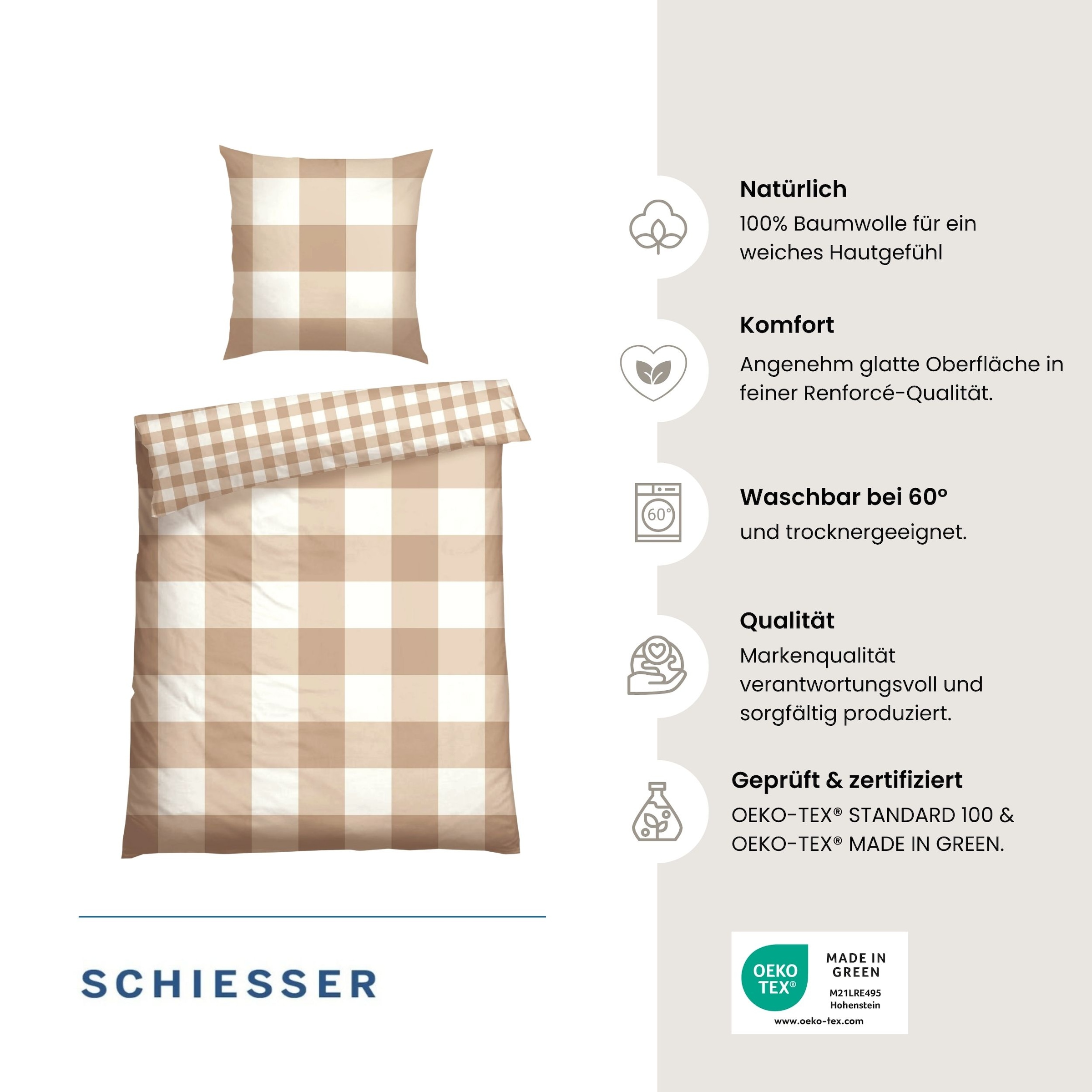 Schiesser Wendebettwäsche »Melvin aus weicher Baumwolle mit Karos« 2 Stk. OEKO-TEX® MADE IN GREEN