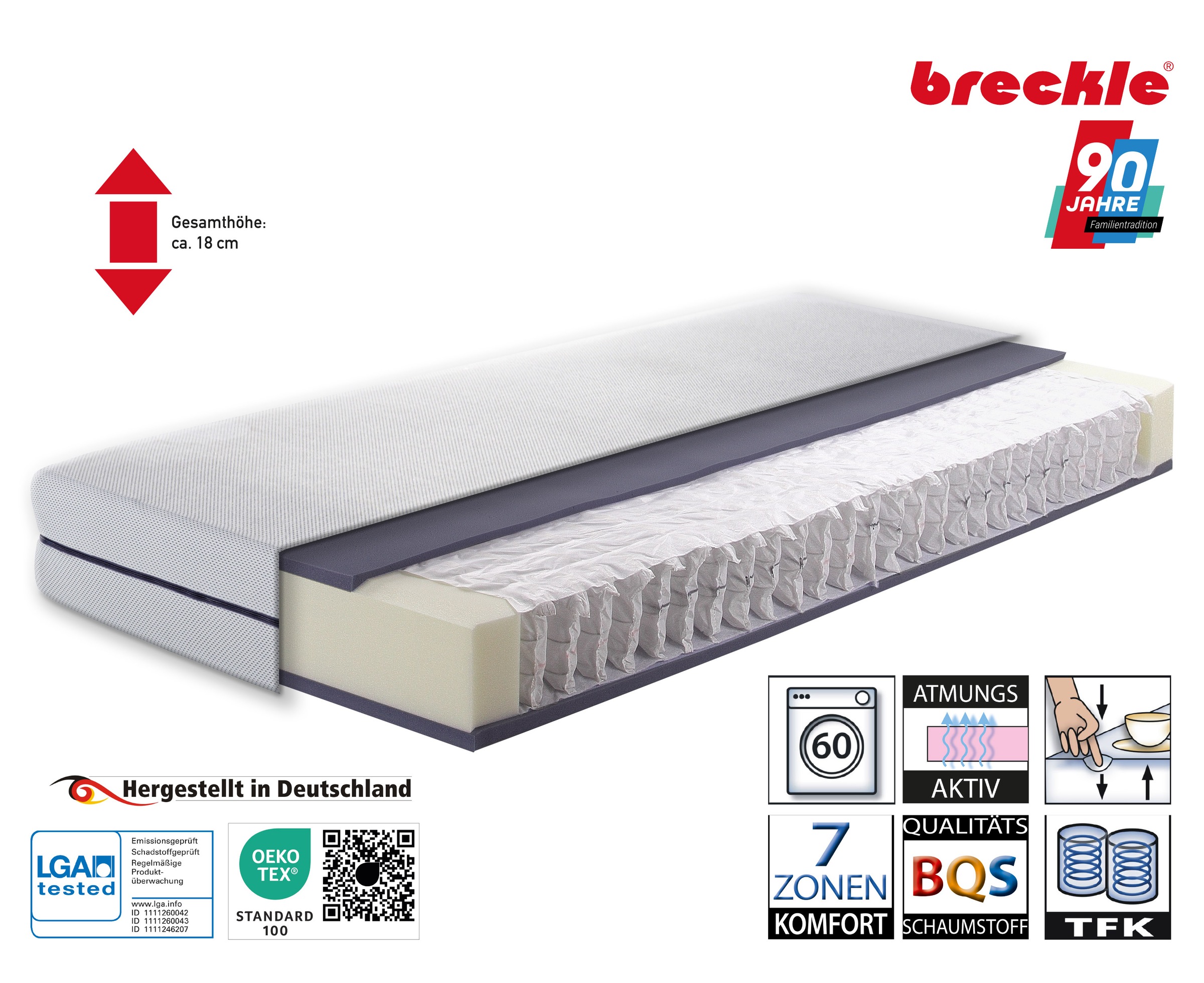 Breckle Taschenfederkernmatratze "Flex Air" 18 cm hoch Raumgewicht: 38 kg/m³ 1-tlg., 1 Stk. tlg.