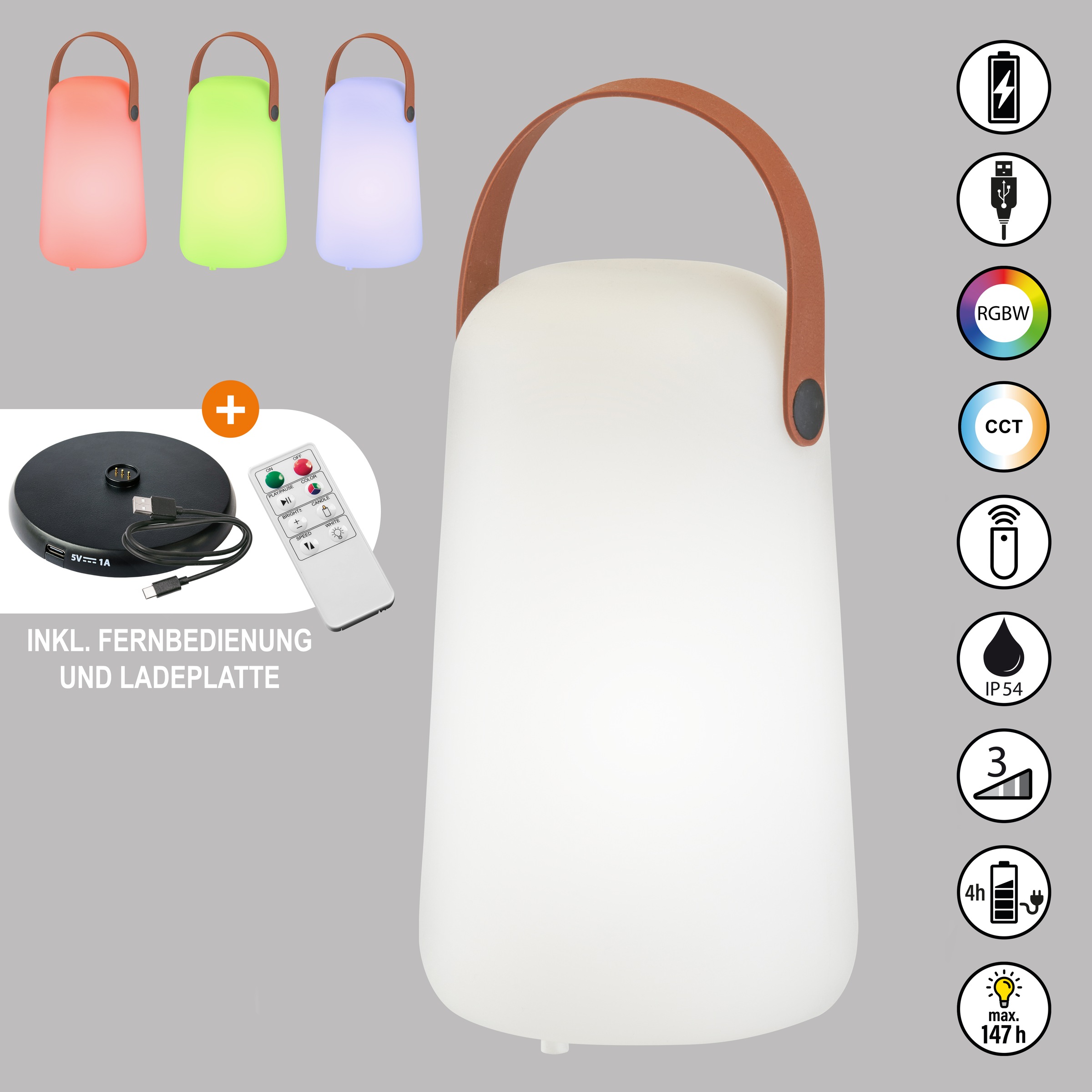 EASY BY FHL Außen-Tischleuchte "Varese Pro", 1, Ø 12,5cm H: 21cm, weiß, Leuchten, lange Leuchtdauer