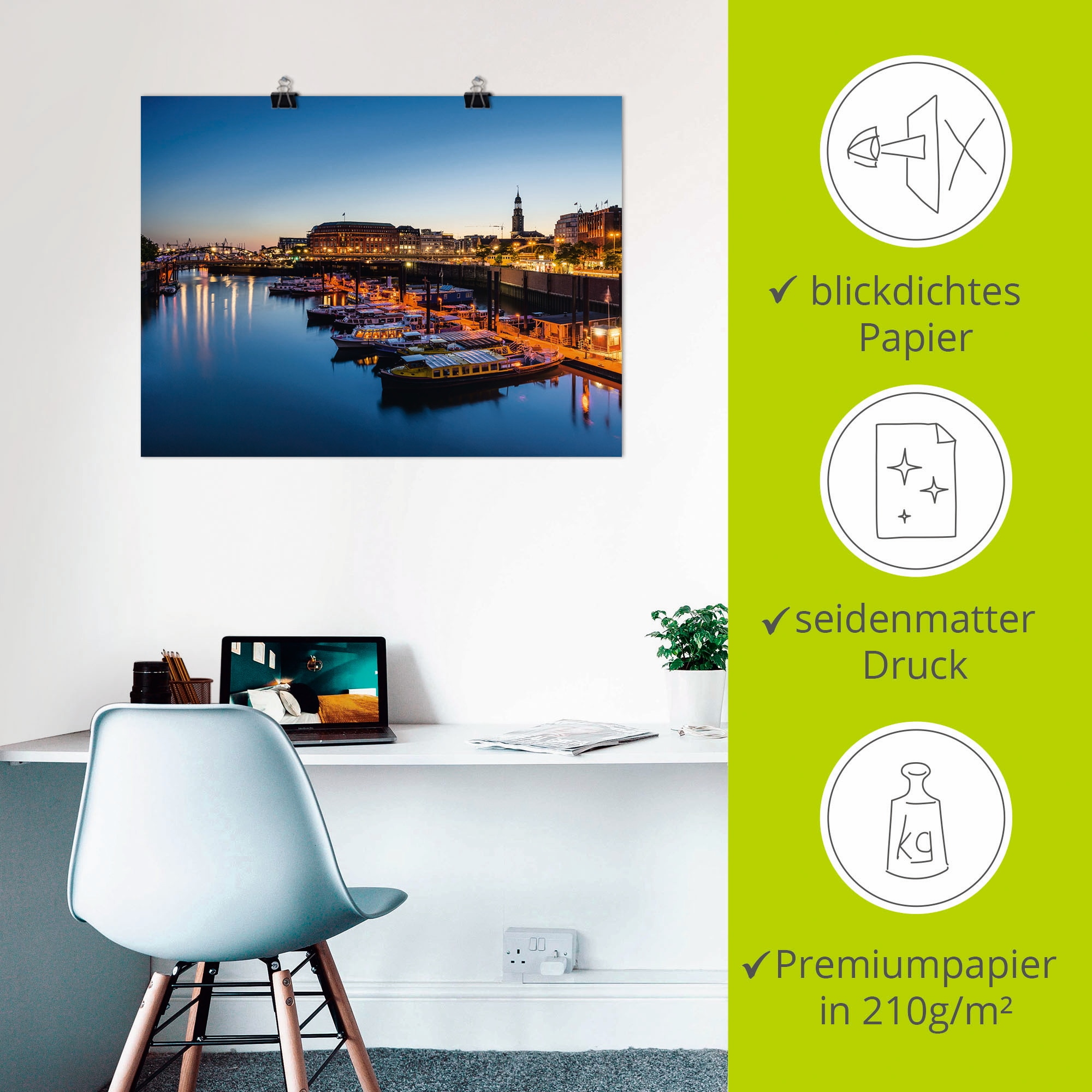 Artland Wandbild »Hamburg Hafen Panorama mit Michel«, Deutschland, (1 St.), als Alubild, Outdoorbild, Leinwandbild, Poster in verschied. Größen