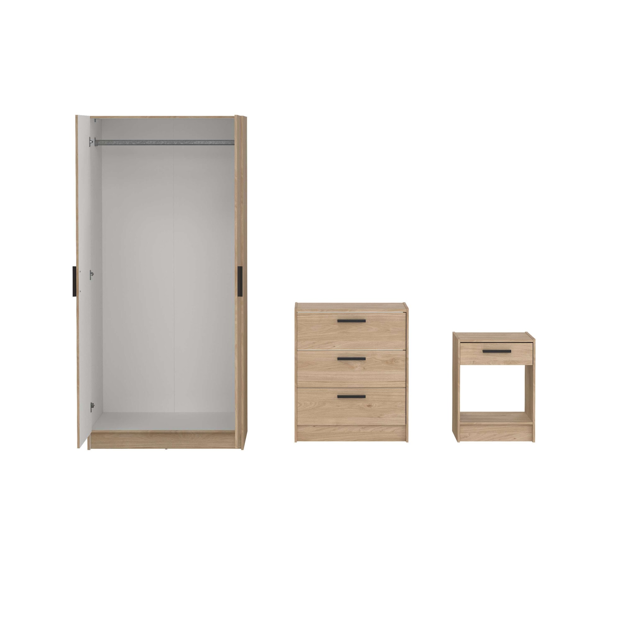 INOSIGN Schlafzimmer-Set »Escape, für Schlafzimmer, Jugendzimmer, aufbewahrung, Nordischer Stil«, (Set, 3 tlg.), (Set, 3-tlg), bestehend aus Kleiderschrank, Kommode & Nachttisch