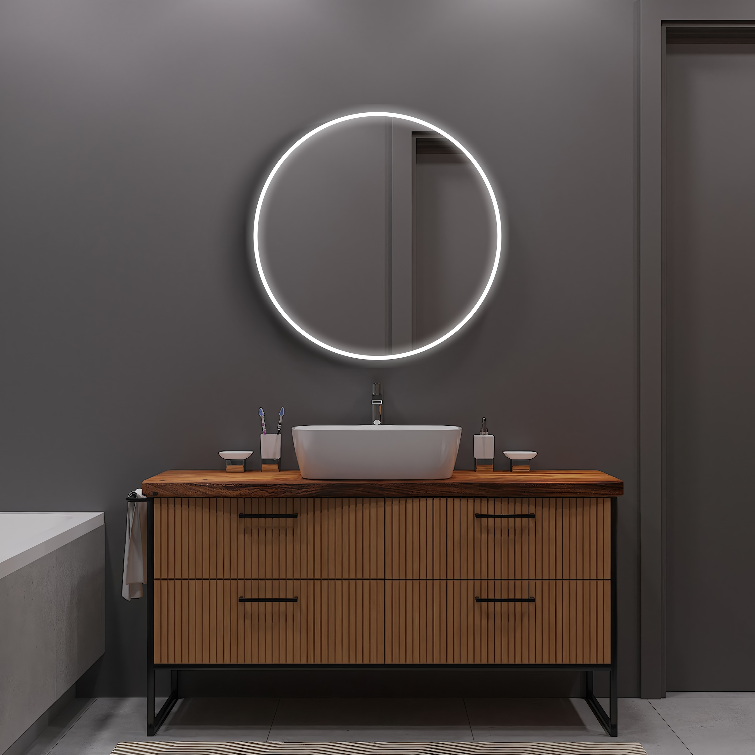Talos Badezimmerspiegelschrank »Talos Mira«, austauschbare LED-Beleuchtung, Ø60 cm