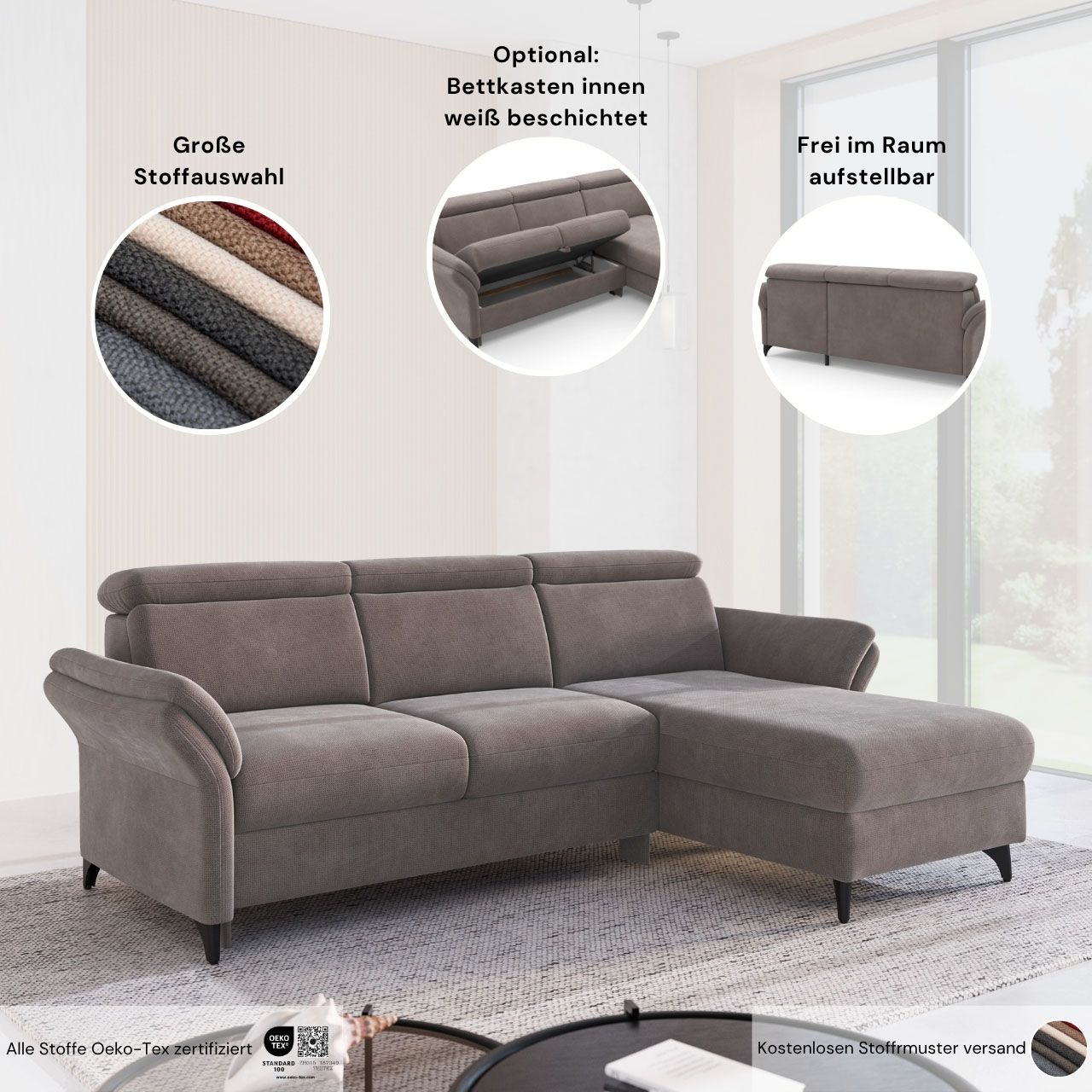 Thumbnail - sit&more Ecksofa "Glendale, L-Form" inkl. Kopfteilverstellung, wahlweise mit Vorziehsitz und Bettkasten