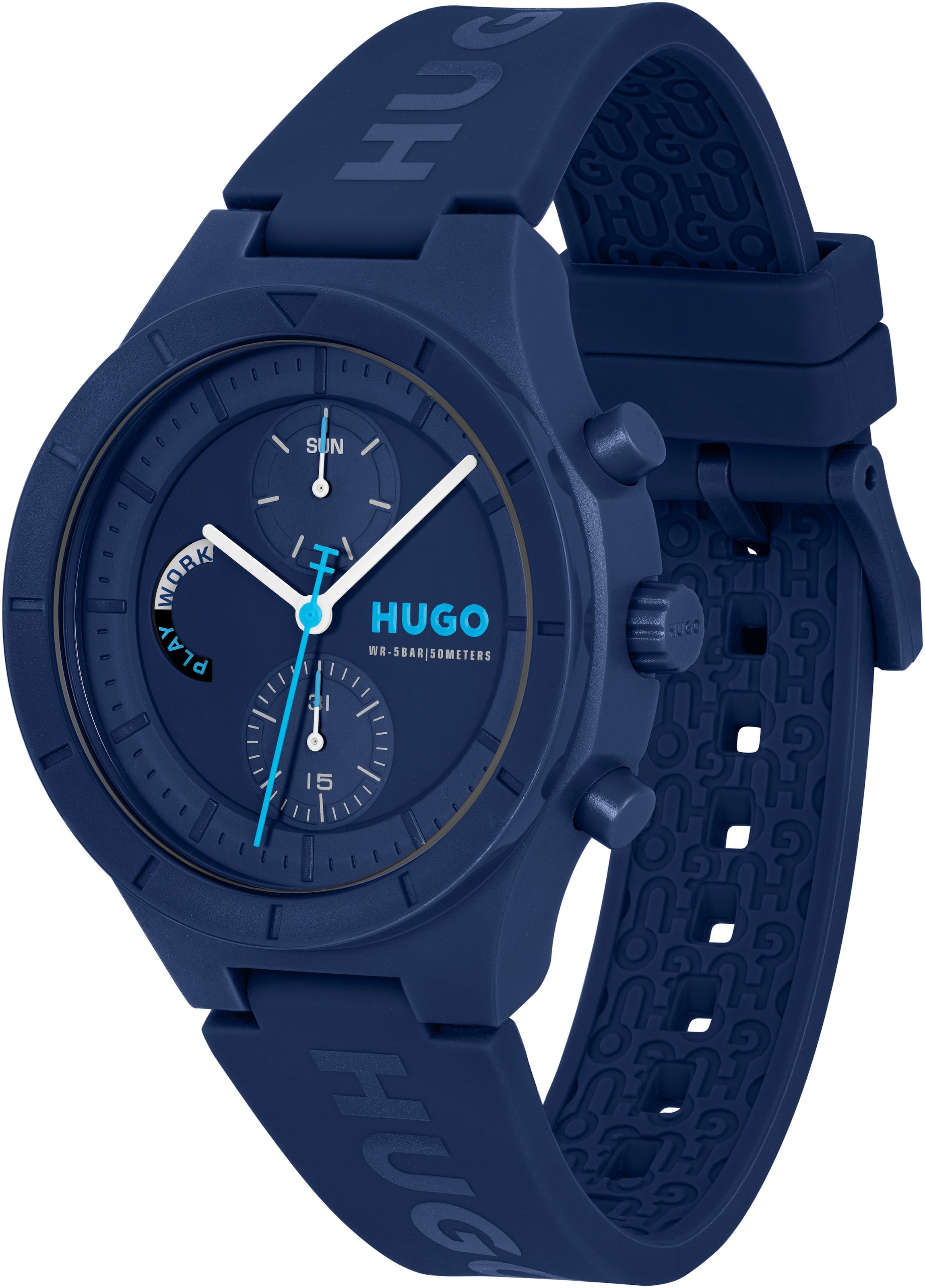 HUGO Multifunktionsuhr »#LIT MULTI«, Quarzuhr, Armbanduhr, Herrenuhr, Silikonarmband, analog