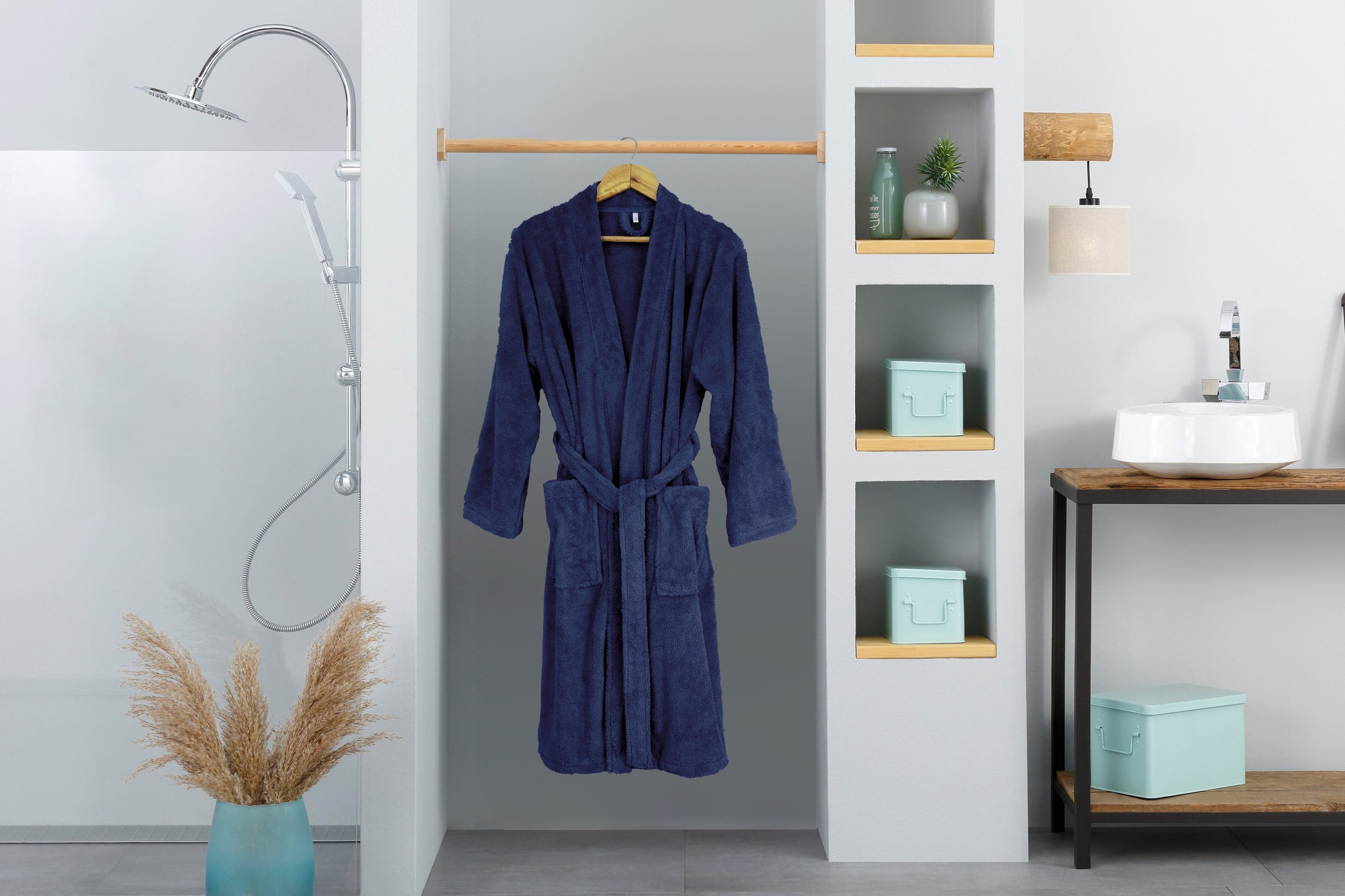 my home Unisex-Bademantel »Lillou Kimono, ideal für Sauna & Spa, Hotelbademantel, Morgenmantel«, (1 St.), kuschelig weicher Fleece, für Damen und Herren, XS-3XL