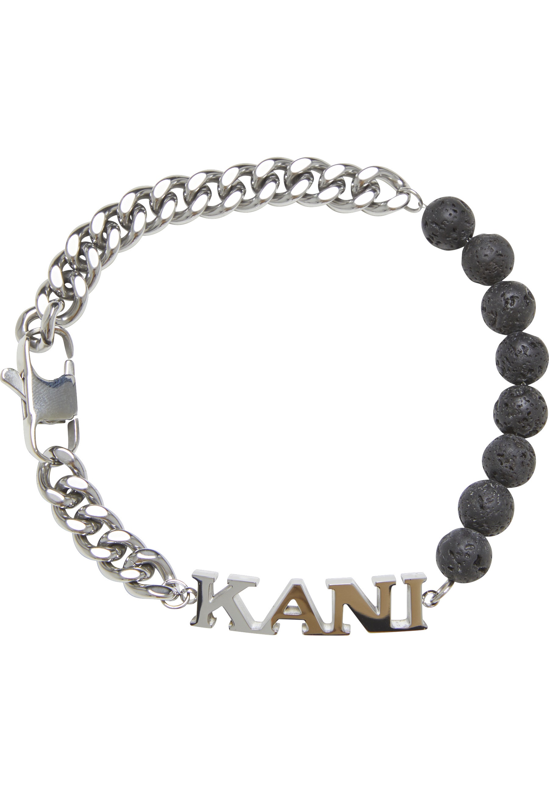 KARL KANI Damen Armband "Karl Kani KK Retro Kani Lavapearl Bracelet", onesize, Stahl, schwarz, Stahl, Armbänder