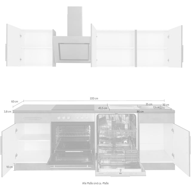 Küchen mit wiho Breite -Geräten | E-Geräten, Hanseatic Küchenzeile kaufen »Cali«, 220 cm BAUR mit E