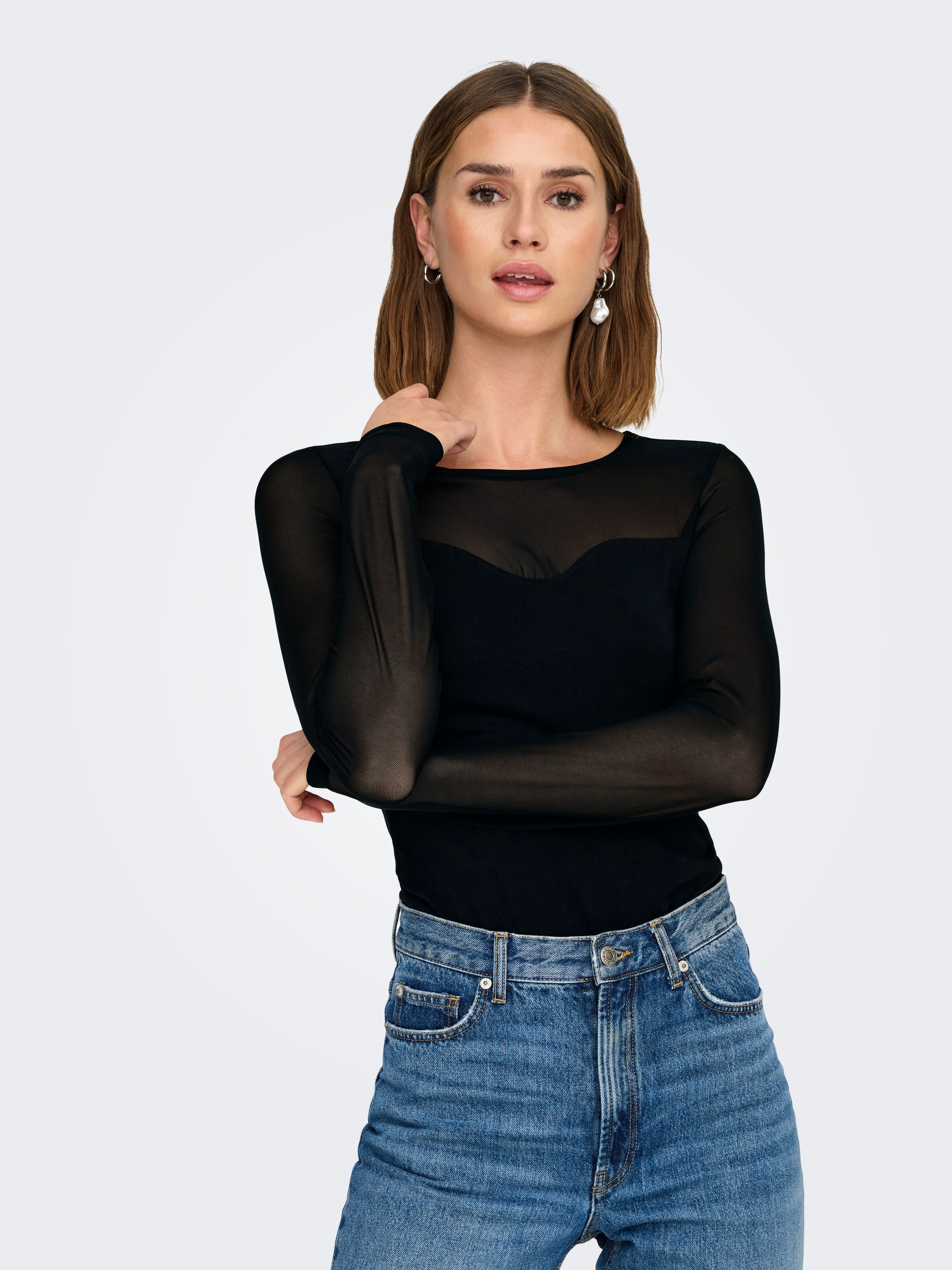 ONLY Spitzenshirt »ONLSABINA L/S O-NECK MIX TOP BOX JRS«