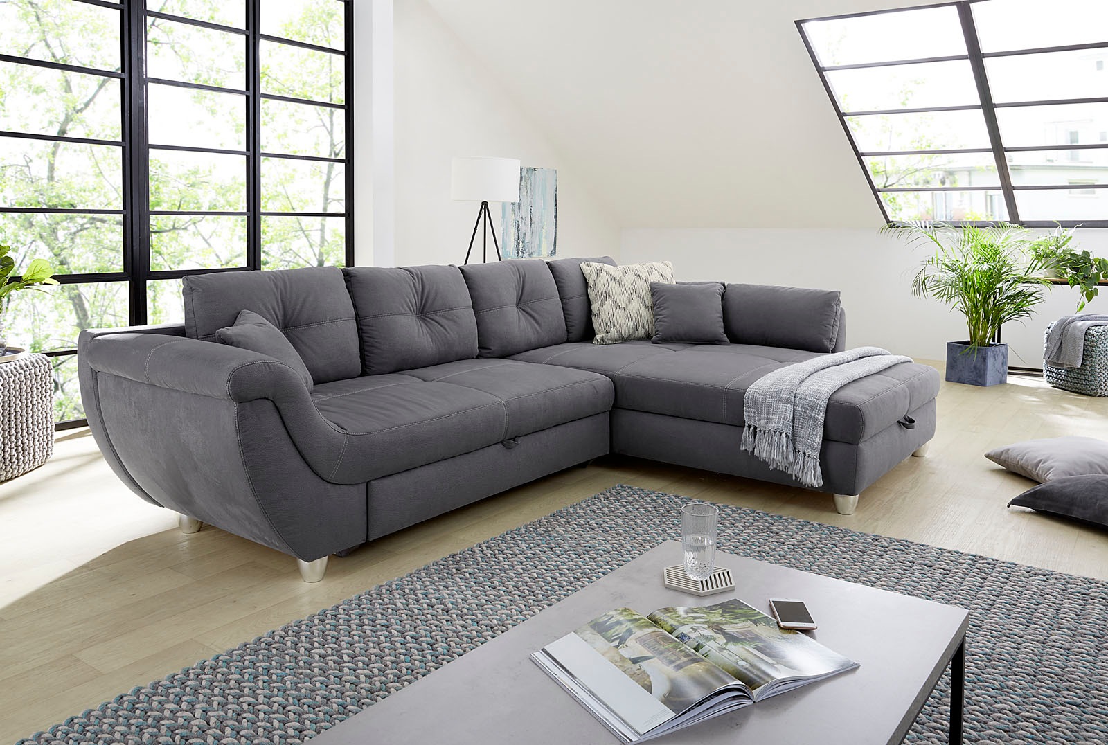 Jockenhöfer Gruppe Ecksofa "Maranello L-Form, B: 330 cm" mit Schlaffunktion, Bettkasten & Zierkissen