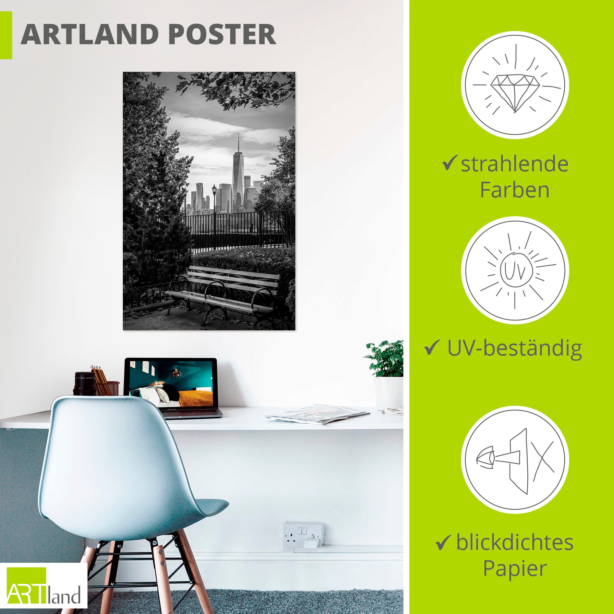 Artland Wandbild »Urbaner Rückzugsort mit NYC-Skyline« 1 Stk. tlg. als Alubild, Leinwandbild, Poster, Wandaufkleber in verschied. Größen