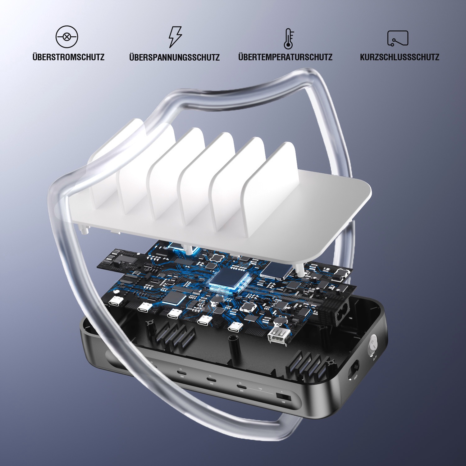 4smarts USB-Ladegerät »Team 100W 5x USB-C + 1x USB-A inklusive 6 Kabel«, bis zu 9 Geräte gleichzeitig laden