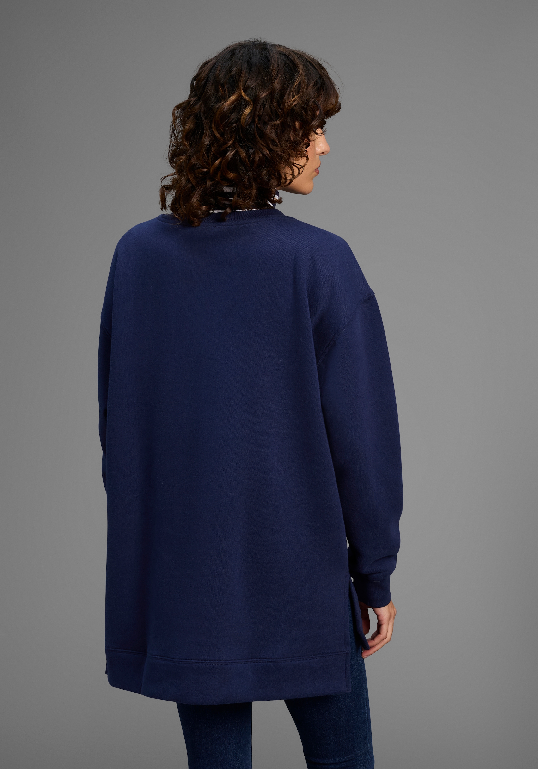 Laura Scott Longsweatshirt, Weiche Baumwollmischung mit Seitenschlitzen und Schriftprint
