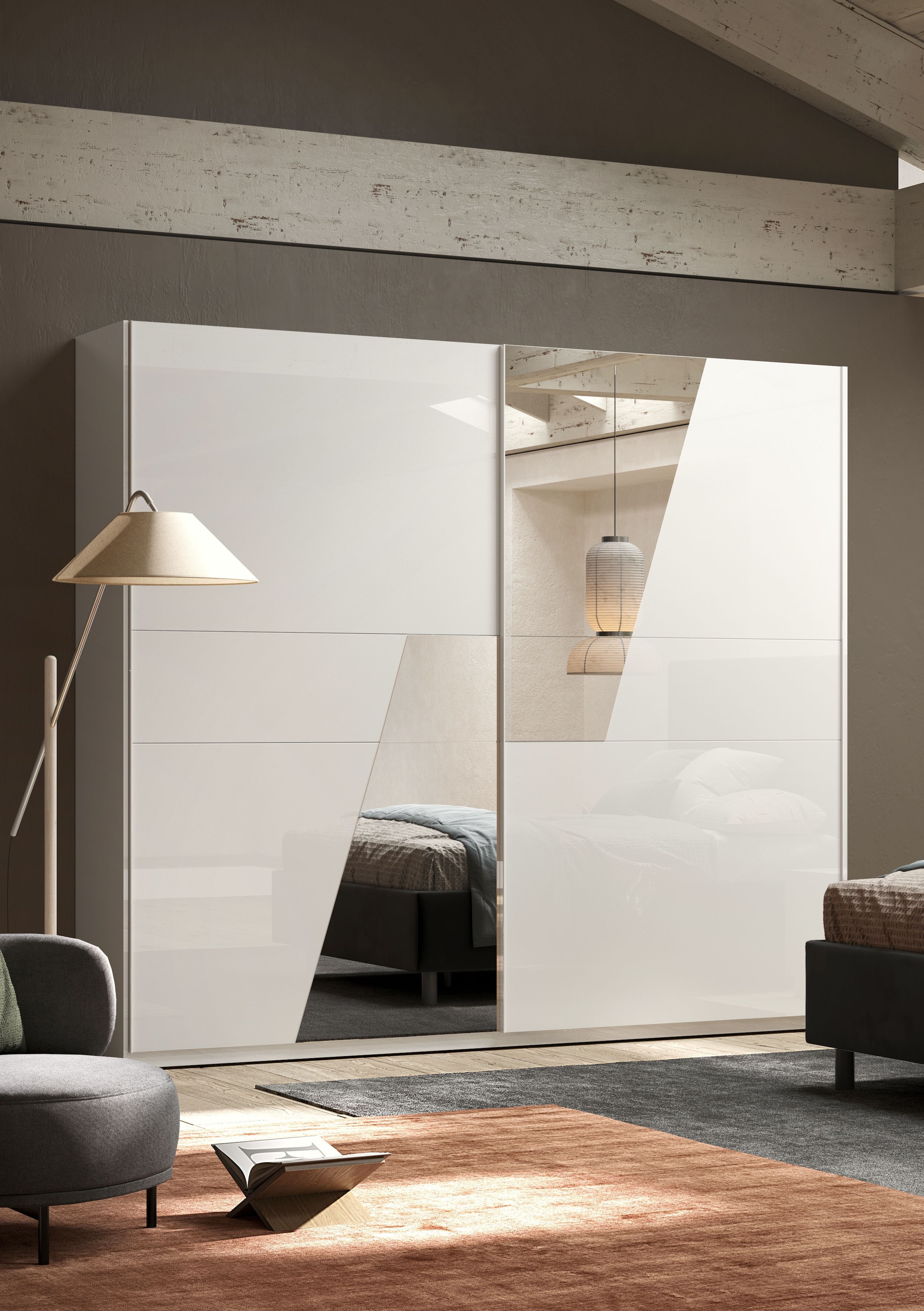 INOSIGN Schwebetürenschrank »Malmo, Kleiderschrank mit 2 Schiebetüren, Breite 276 cm, Höhe 240 cm,«, Weiß Hochglanz Lack, Front mit Spiegelfläche, Griffleisten aus Metall