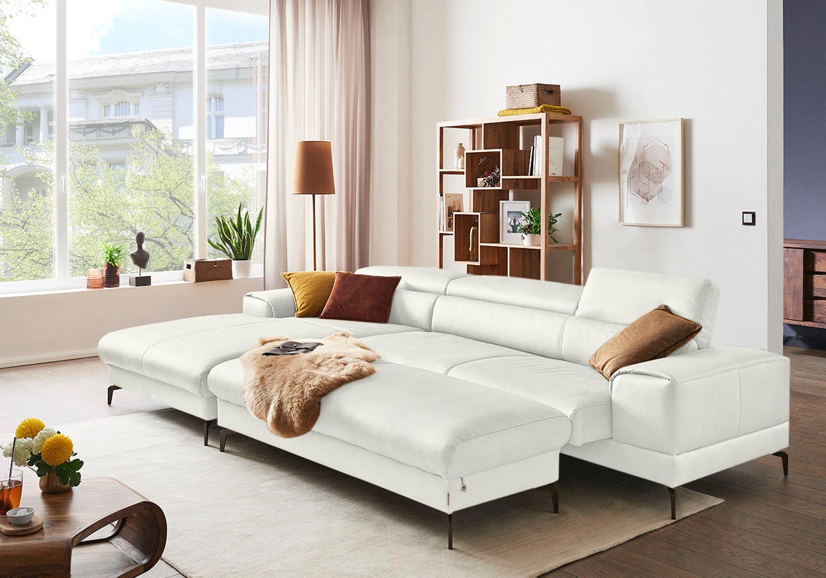 W.SCHILLIG Ecksofa »piedroo, Designsofa mit tollem Sitzkomfort, bequem und elegant, L-Form«, Kopfteilverstellung, wahlweise mit Sitztiefenverstellung, Breite 343cm