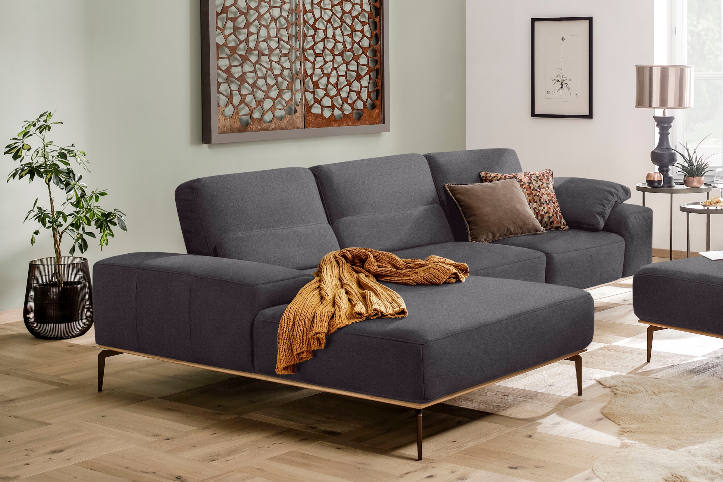 W.SCHILLIG Ecksofa "run", mit Holzsockel, Füße in Bronze pulverbeschichtet, günstig online kaufen