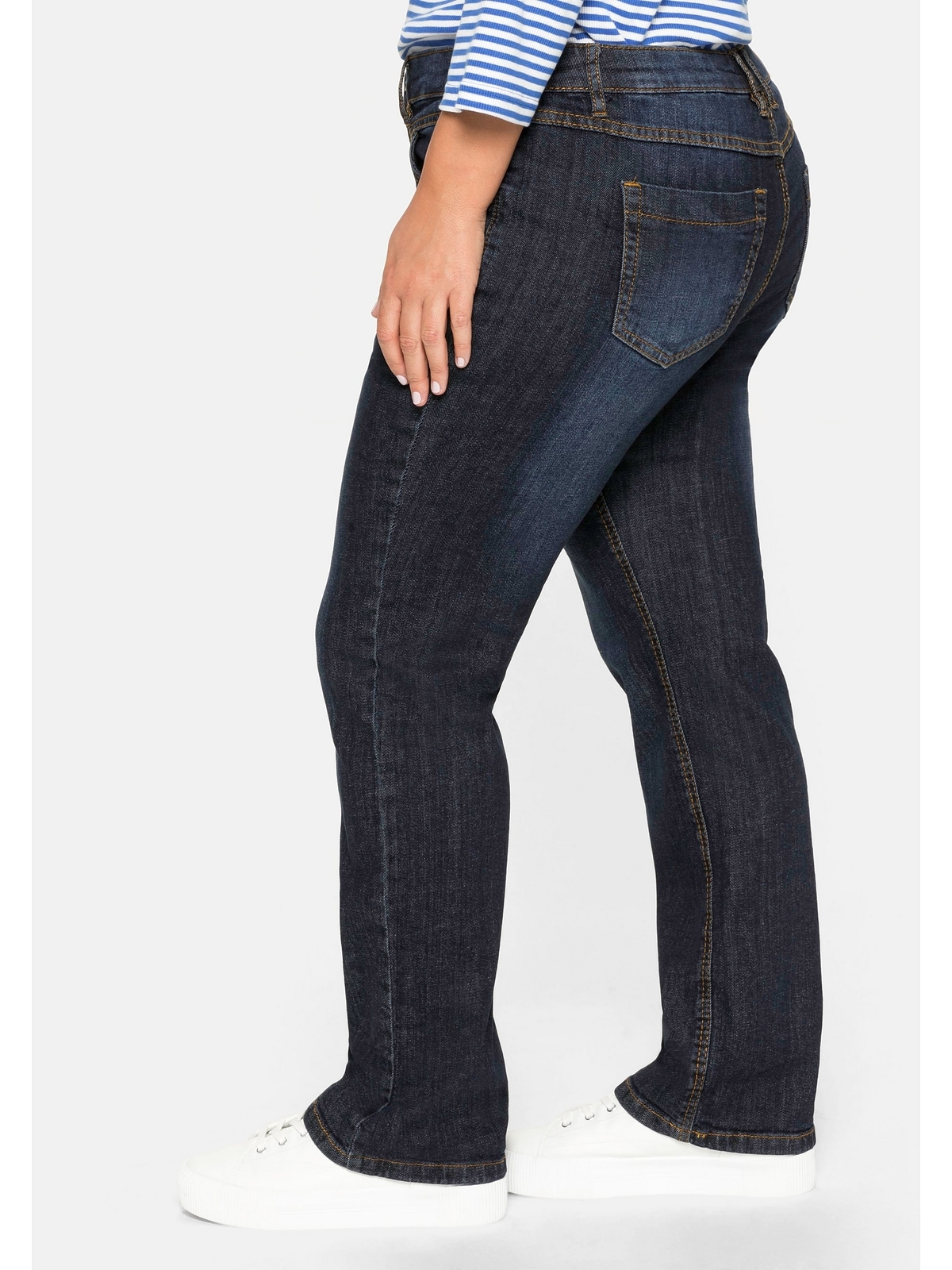 Sheego Stretch-Jeans »Große Größen«, »Die online mit | BAUR Gerade« Used-Effekten kaufen