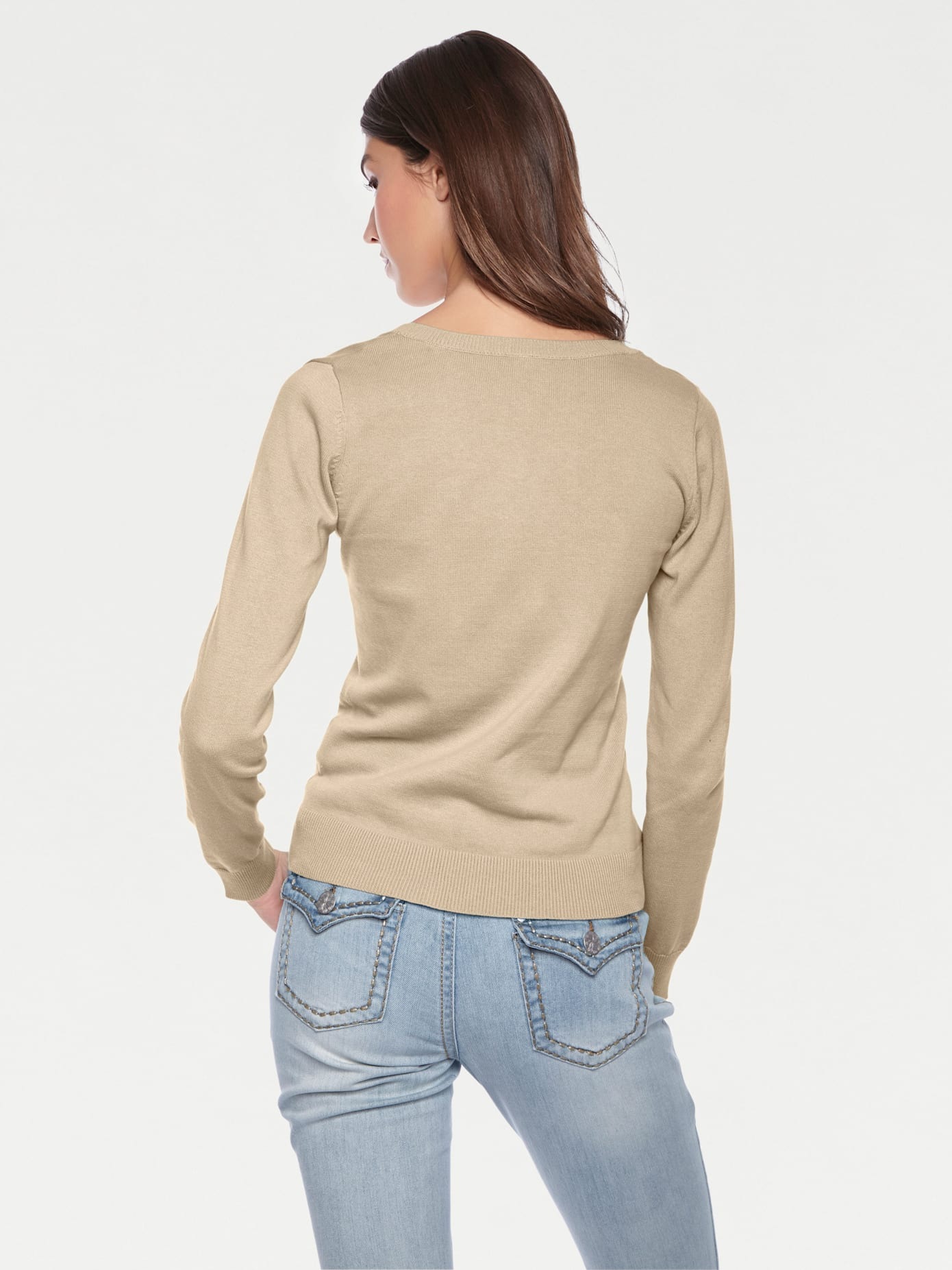 Rundhalspullover HEINE "Rundhals-Pullover", Damen, Gr. 38, beige, 100% Baumwolle, unifarben, Pullover Rundhalspullover 3
