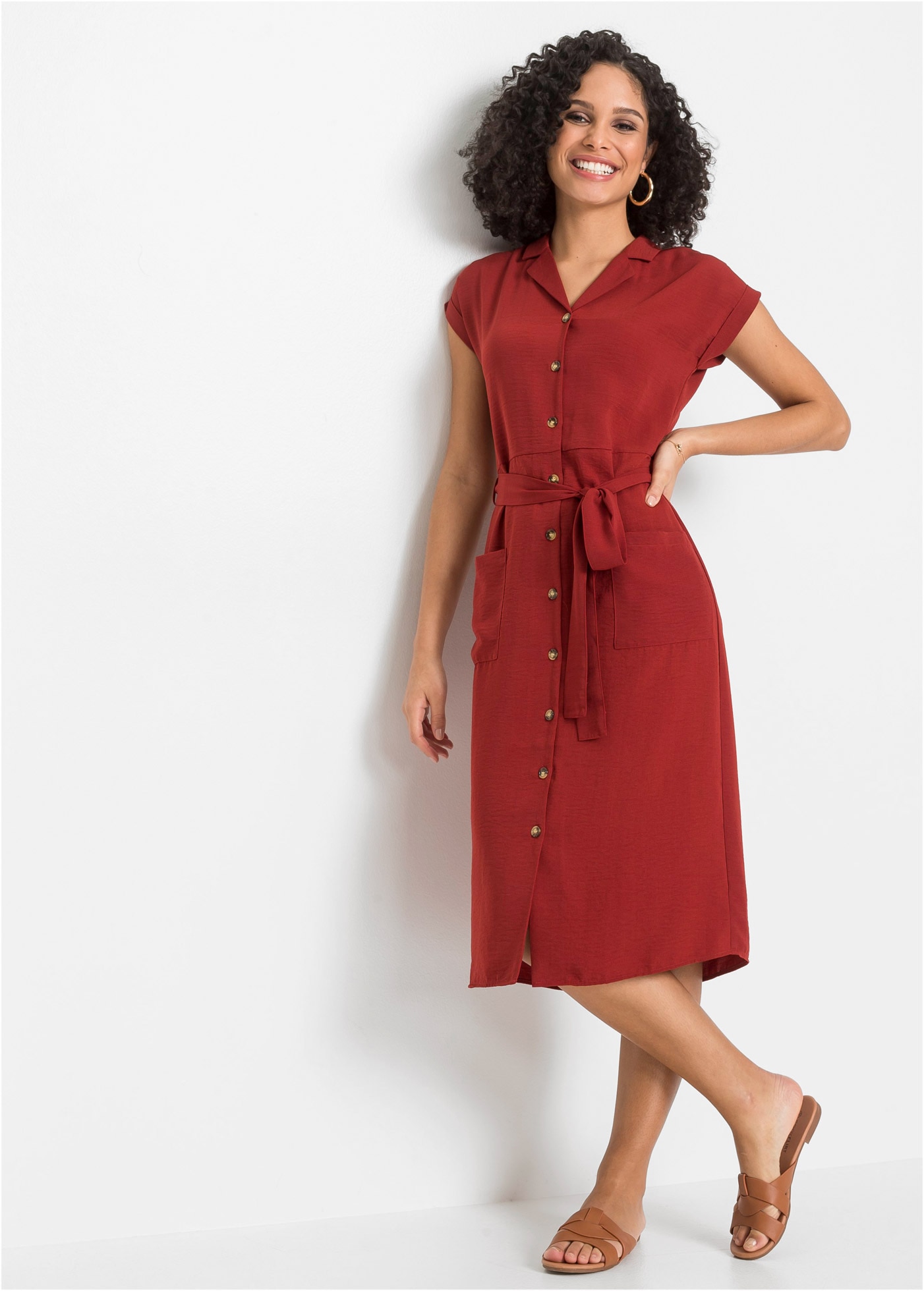 bonprix Blusenkleid eleganter Stil, mit kurzem Arm, mit Reverskragen