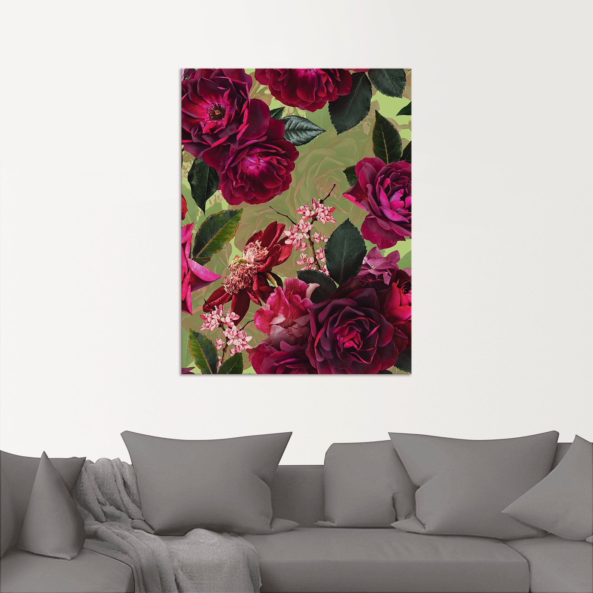 Artland Wandbild »Dunkle Rosen auf Grün«, Blumenbilder, (1 St.), als Alubild, Outdoorbild, Leinwandbild, Poster, Wandaufkleber