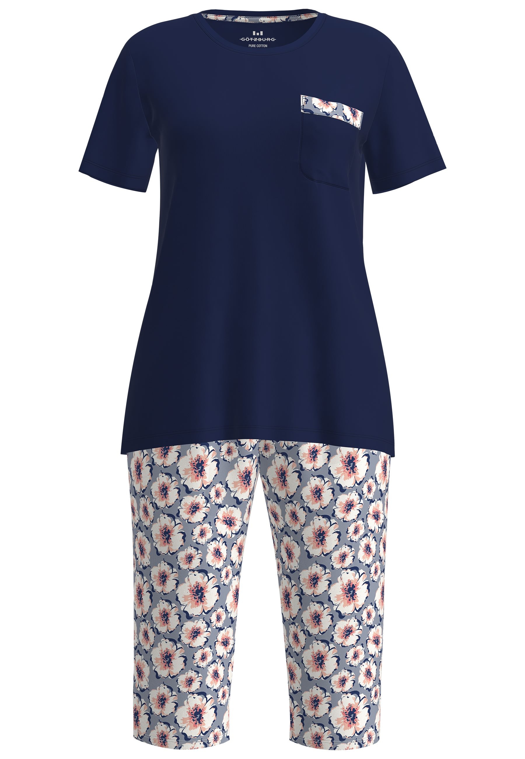 GÖTZBURG Capri-Pyjama »Galway«, (2 tlg.), Kurzarm, 3/4 lange Hose, Rundhalsausschnitt
