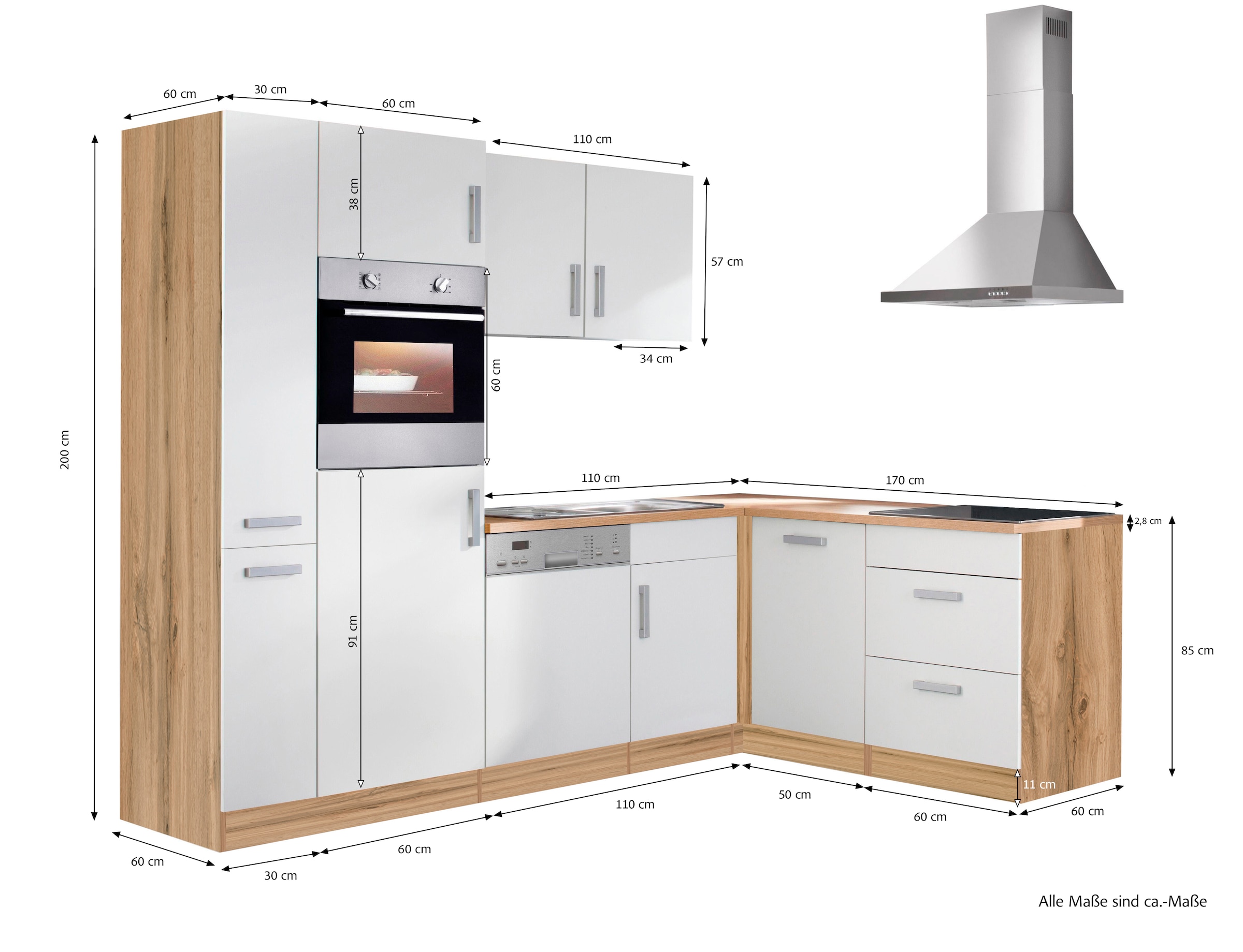 KOCHSTATION Winkelküche »KS-Toronto«, Stellbreite 260x170 cm, mit E-Geräten
