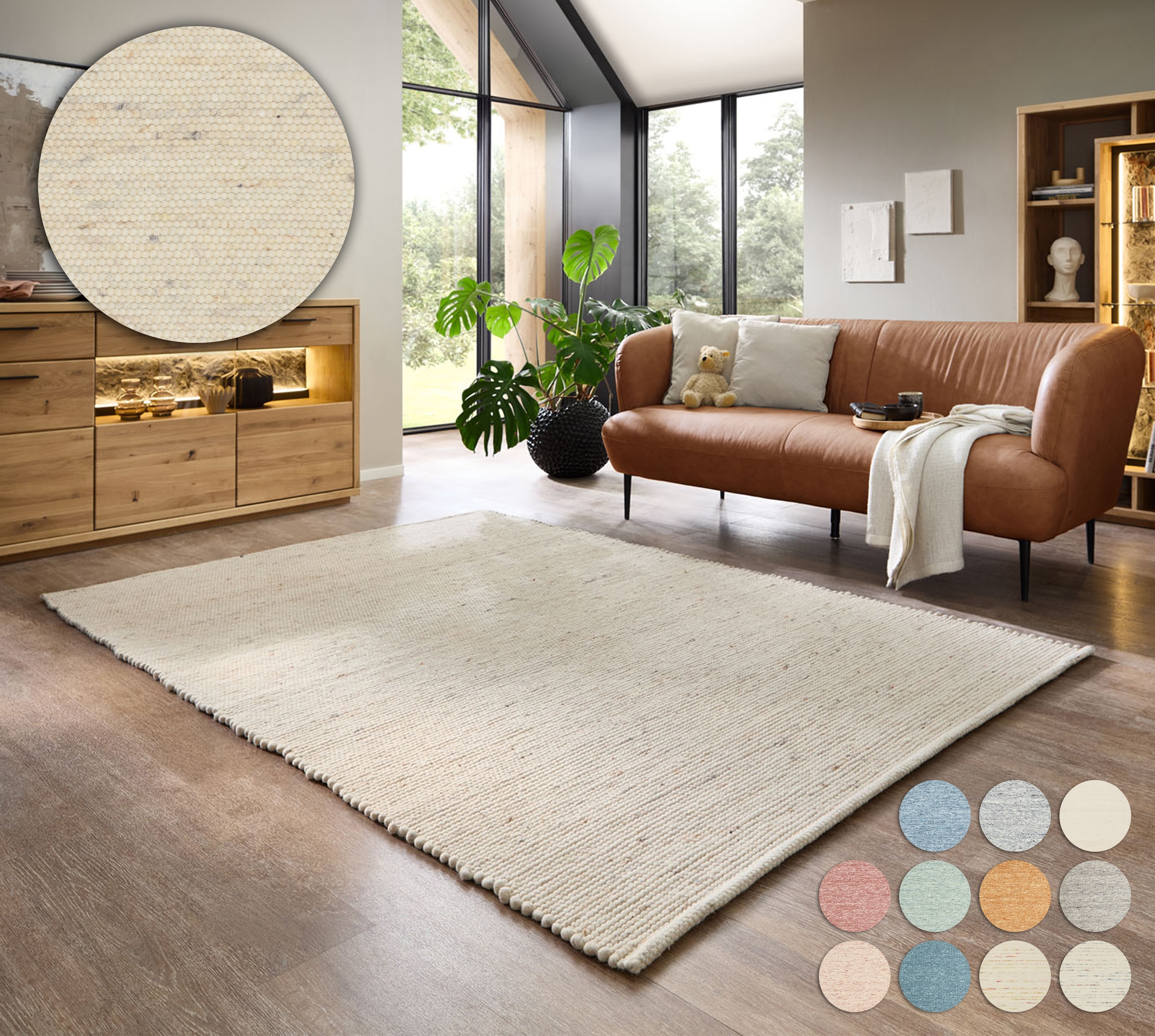 OTTO home Wollteppich "Pirker, handgewebt" rechteckig 12 mm Höhe Handwebteppich, meliert, reine Wolle, Wendeteppich, Scandi, Wohnzimmer
