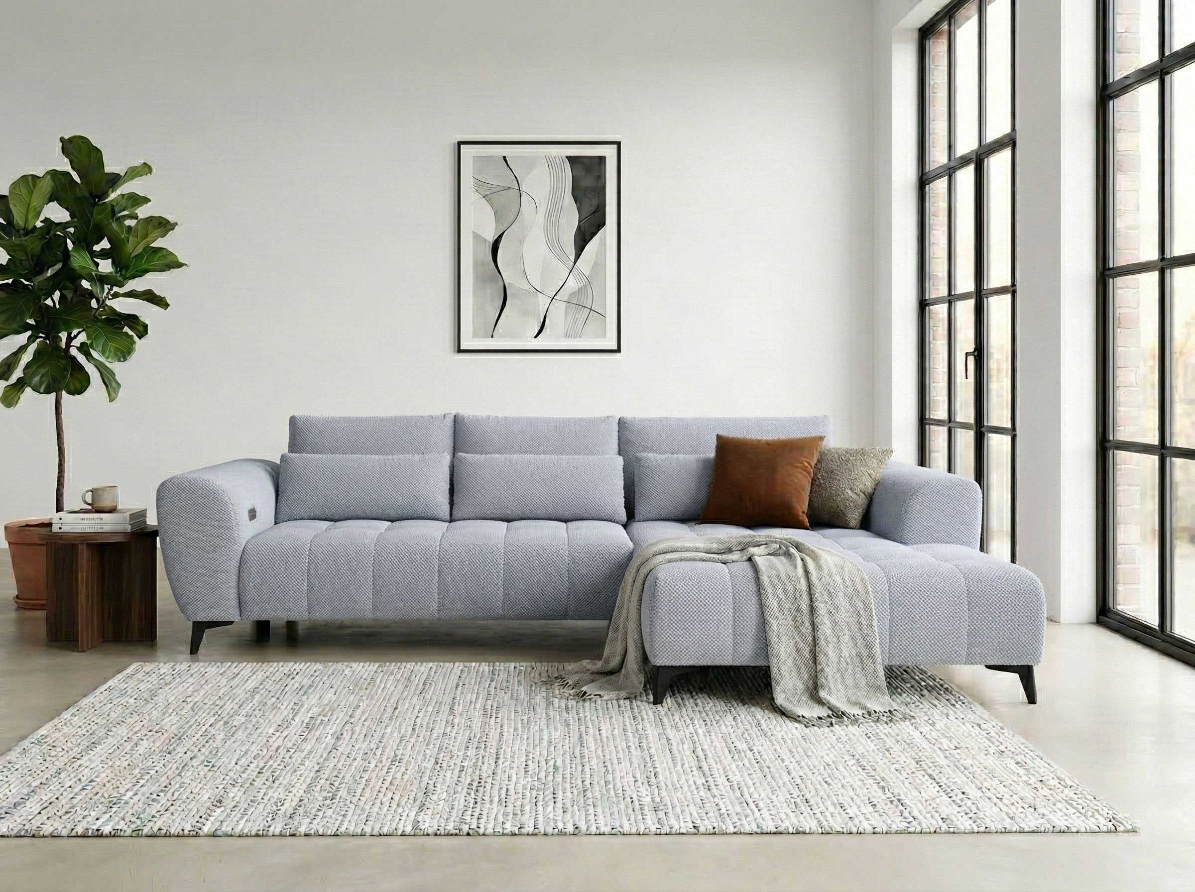 WERK2 Ecksofa "Garay 287 x 220 cm modern und bequem" Waffelcord, L-Form, XXL, elektrische Sitztiefenverstellung