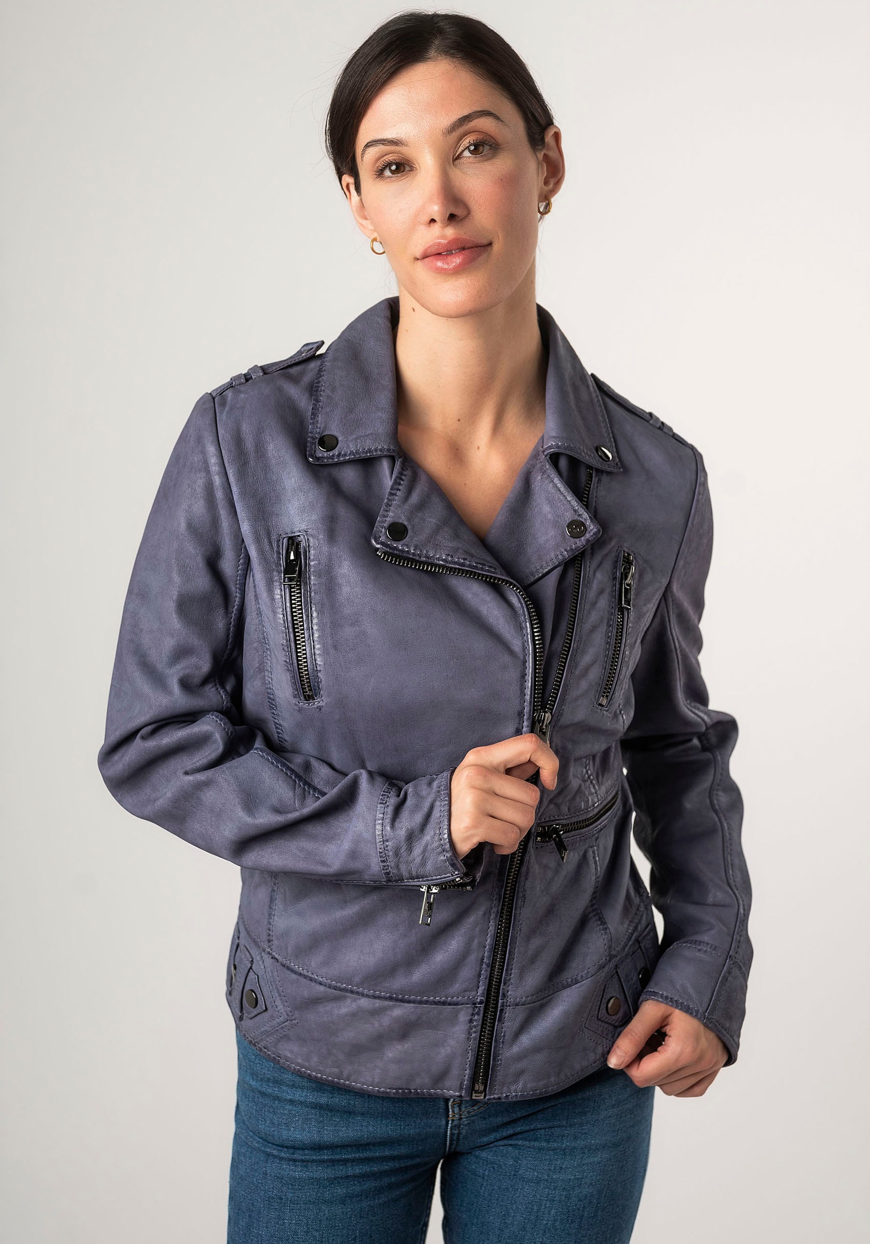 Mauritius Lederjacke »2Wtashi«, mit Schulterklappen, mit Nieten, mit Zipper-Taschen