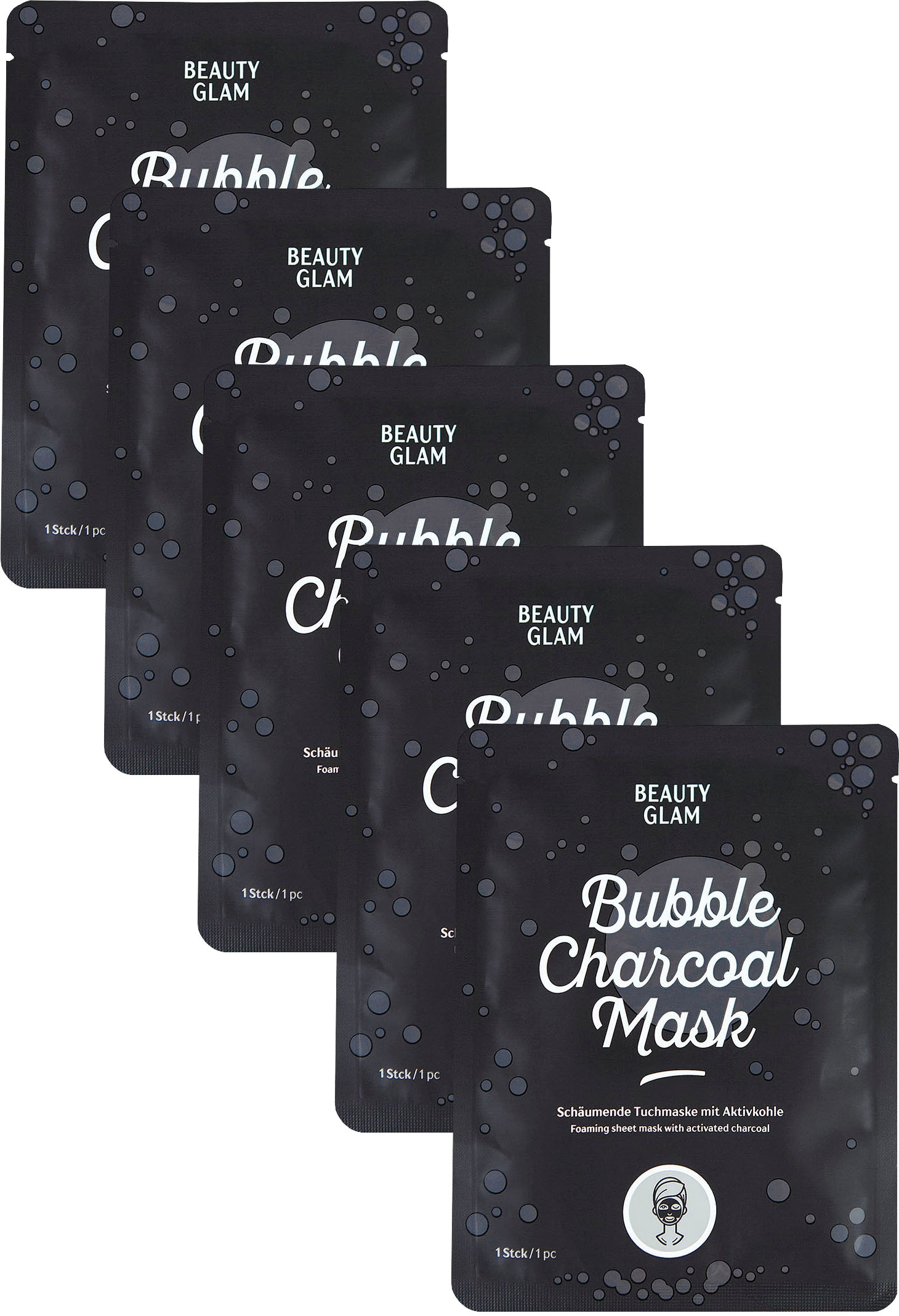 BEAUTY GLAM Gesichtsmasken-Set »Bubble Charchoal Mask«, (Set, 5