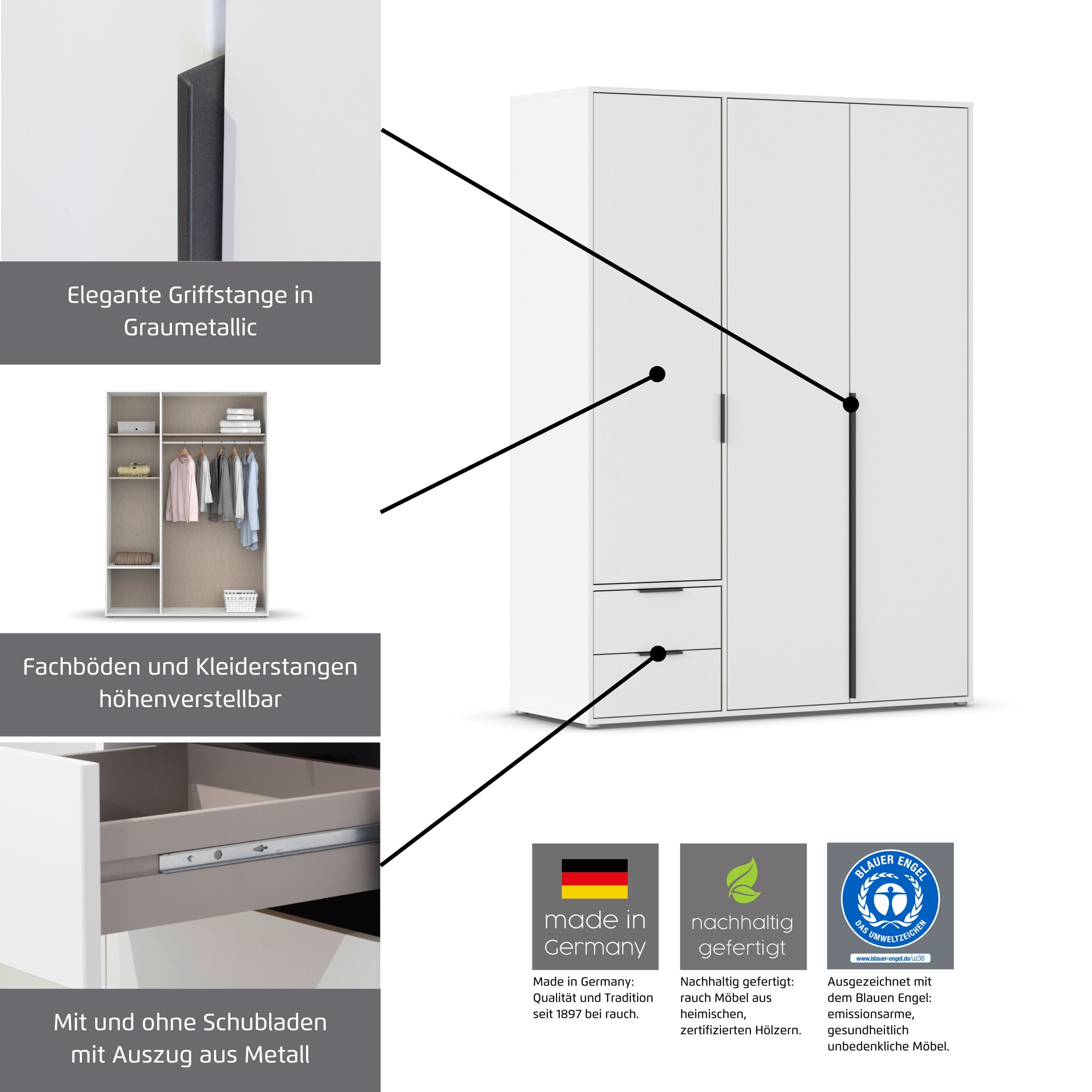 Thumbnail - rauch Drehtürenschrank "Kleiderschrank Schrank Garderobe Wäscheschrank NAGATA viel Stauraum" in 3 verschiedenen Ausstatt...