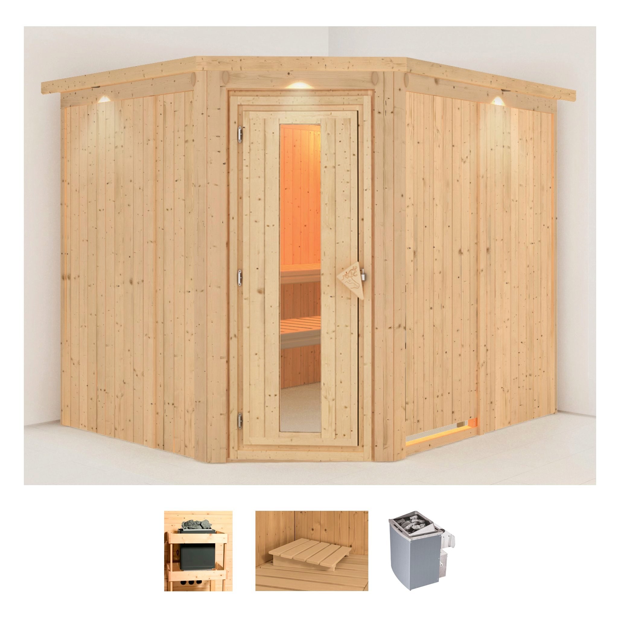 Karibu Sauna "Marit" Set, Ofen 9 kW integr. Strg