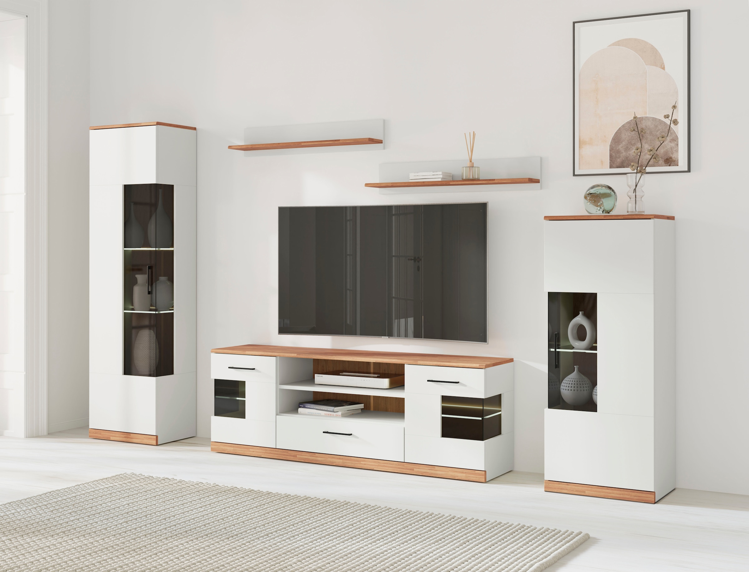 Home affaire Wohnwand "Ribe Wohnwand Set-5 St." Set, 5 Stk. tlg. Glaseinsat günstig online kaufen