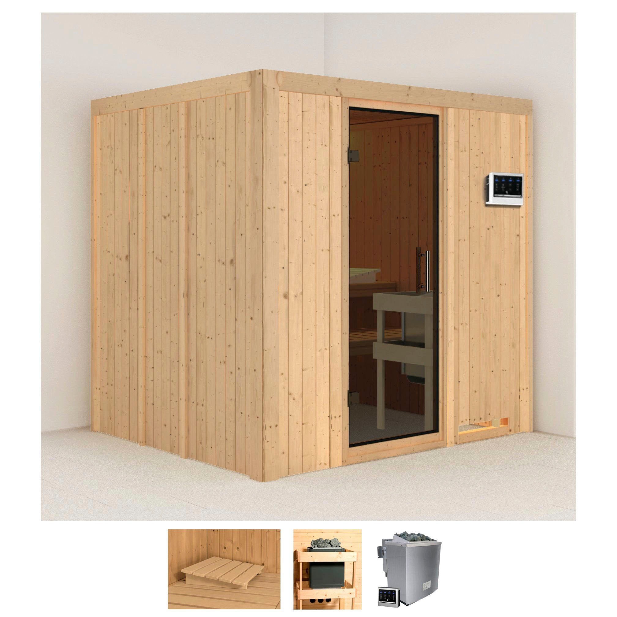 KARIBU Sauna "Solida", Bio-Kombiofen, externe Steuerung, 9 kW, beige, Saunen, Ofen 9 kW Bio externe Strg easy