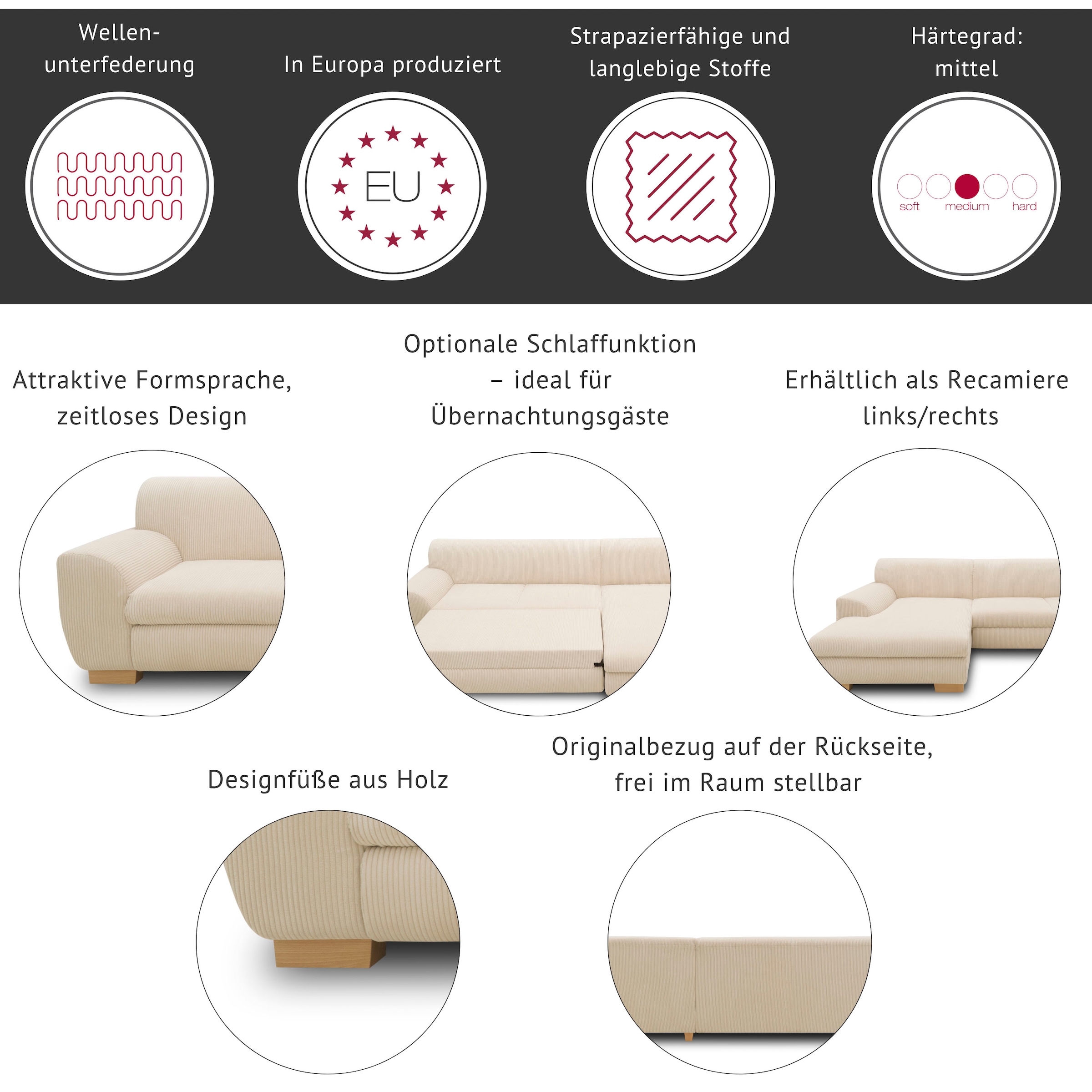 Home affaire Ecksofa »Nika L-Form« Polsterecke, Struktur fein oder Melrose/Struktur, mit Bettfunktion