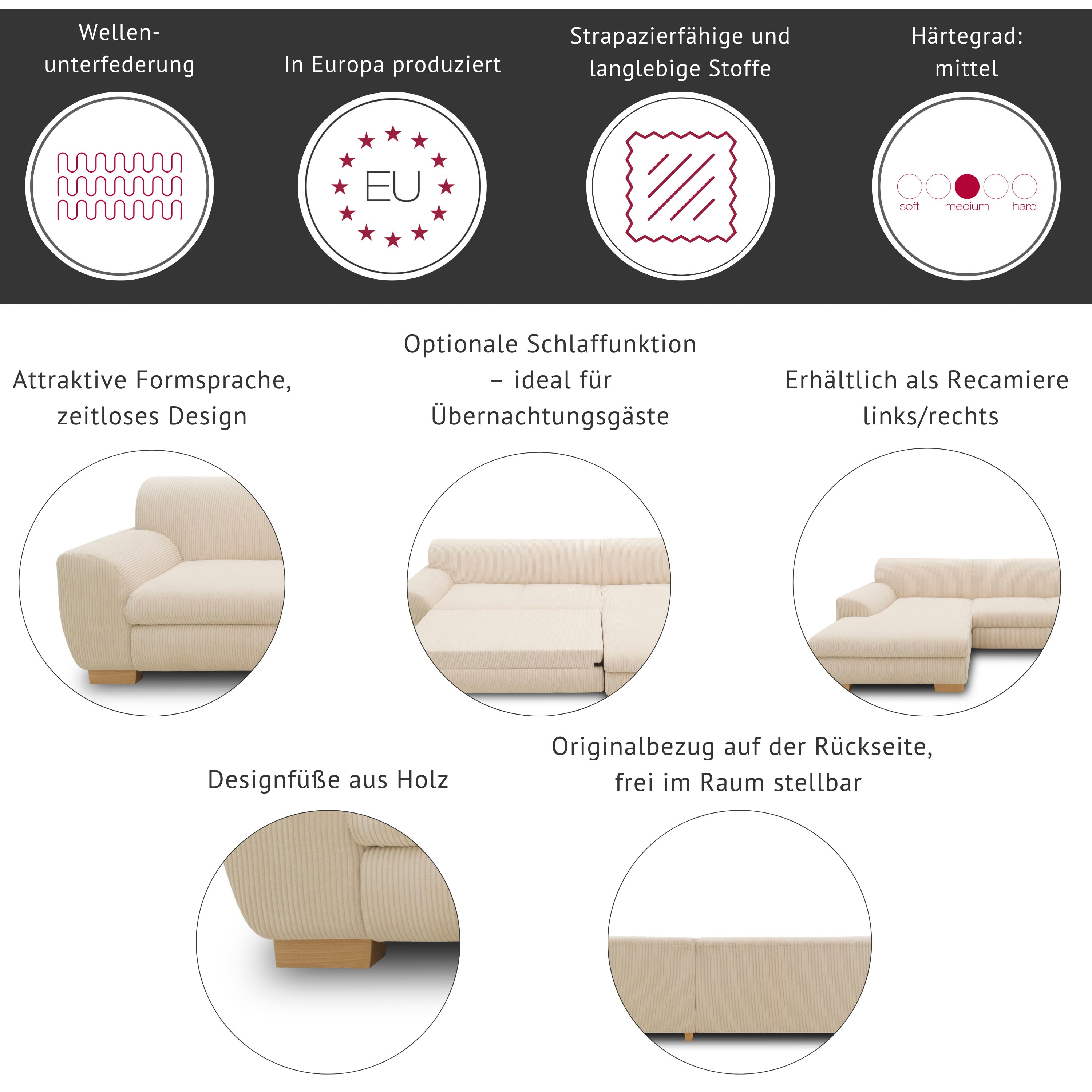 Thumbnail - Home affaire Sofa "Nika L-Form" als 2-oder 3-Sitzer, in Microfaser PRIMABELLE oder Struktur