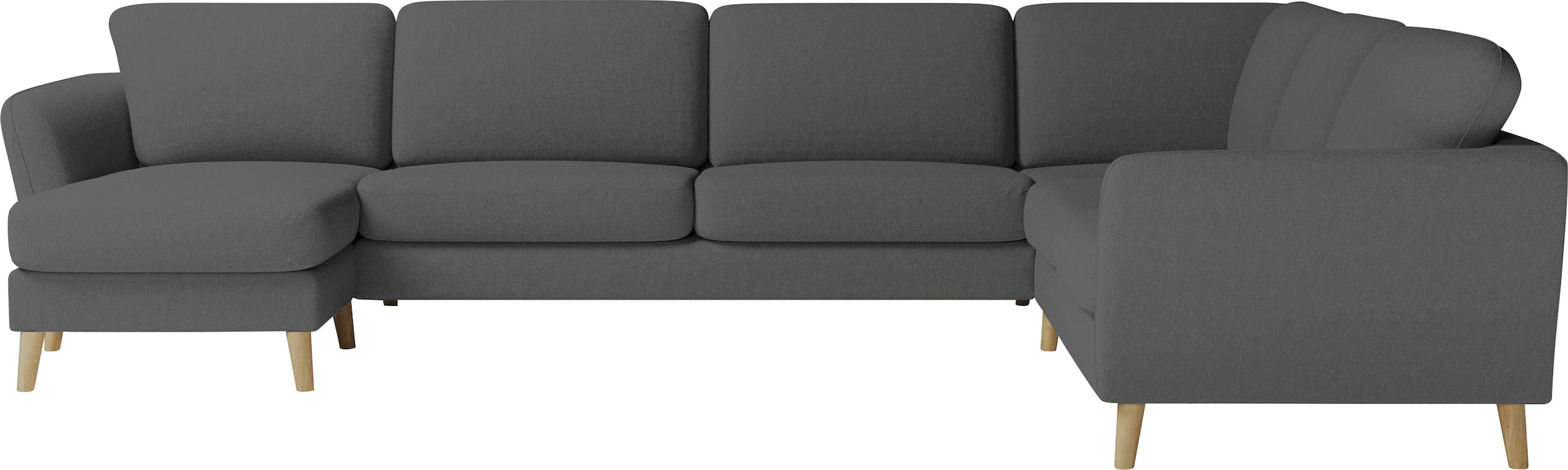 Home affaire Wohnlandschaft »MARSEILLE XXL 349cm, U-Form, Ottomane rechts/links wählbar«, Massivholzbeine aus Eiche, In verschieden Bezügen und Farbvarianten