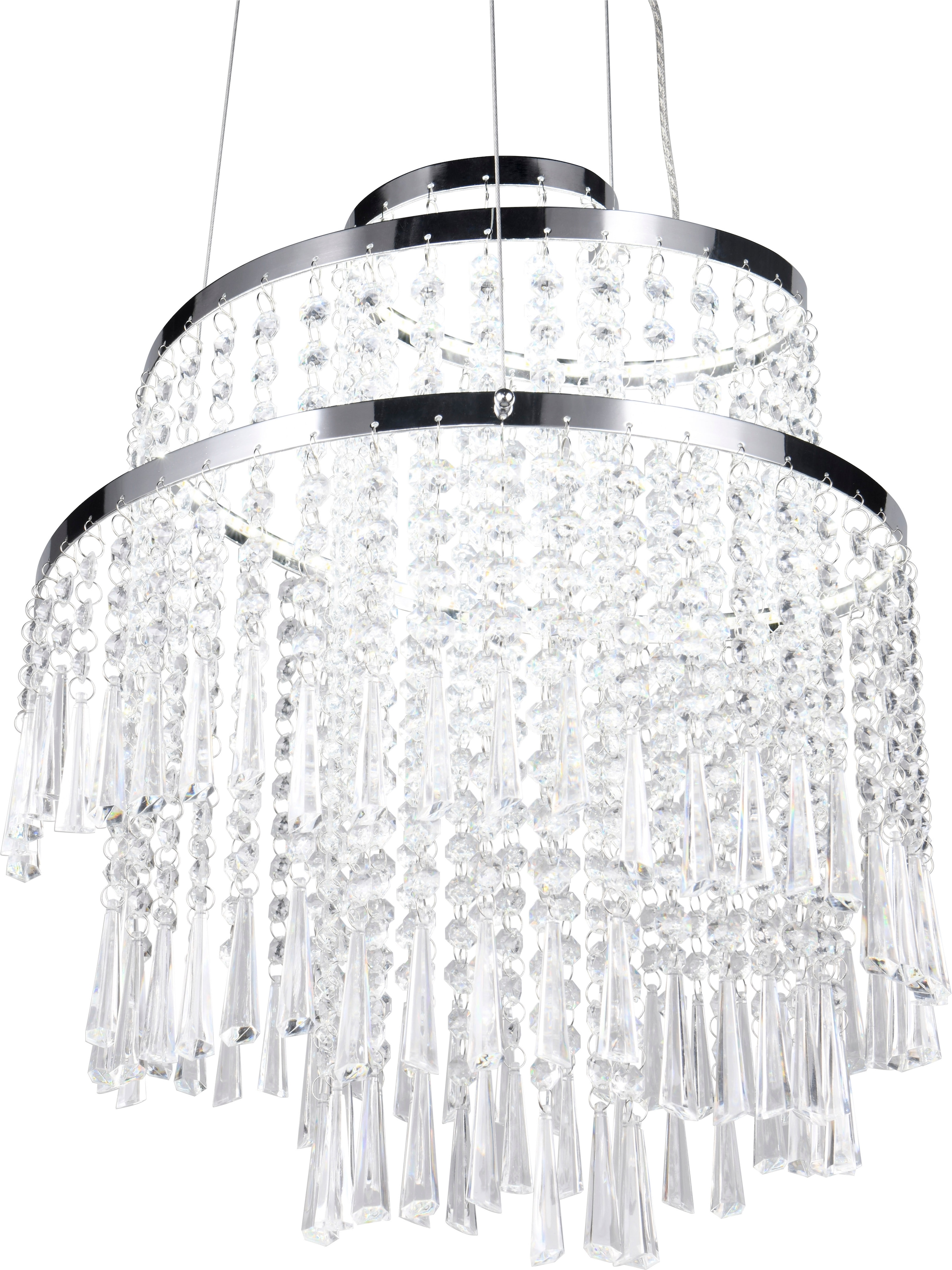 REALITY Leuchten LED Pendelleuchte »POMP, Kronleuchter chromfarbig mit Acryl Behang Ø 38cm Höhe 150 cm« LED-Board 1 Stk. Farbwechsler | warmweiß - kaltweiß LED Hängelampe 30W 4300 Lumen CCT 2700-6500K dimmbar mit Fernbedienung