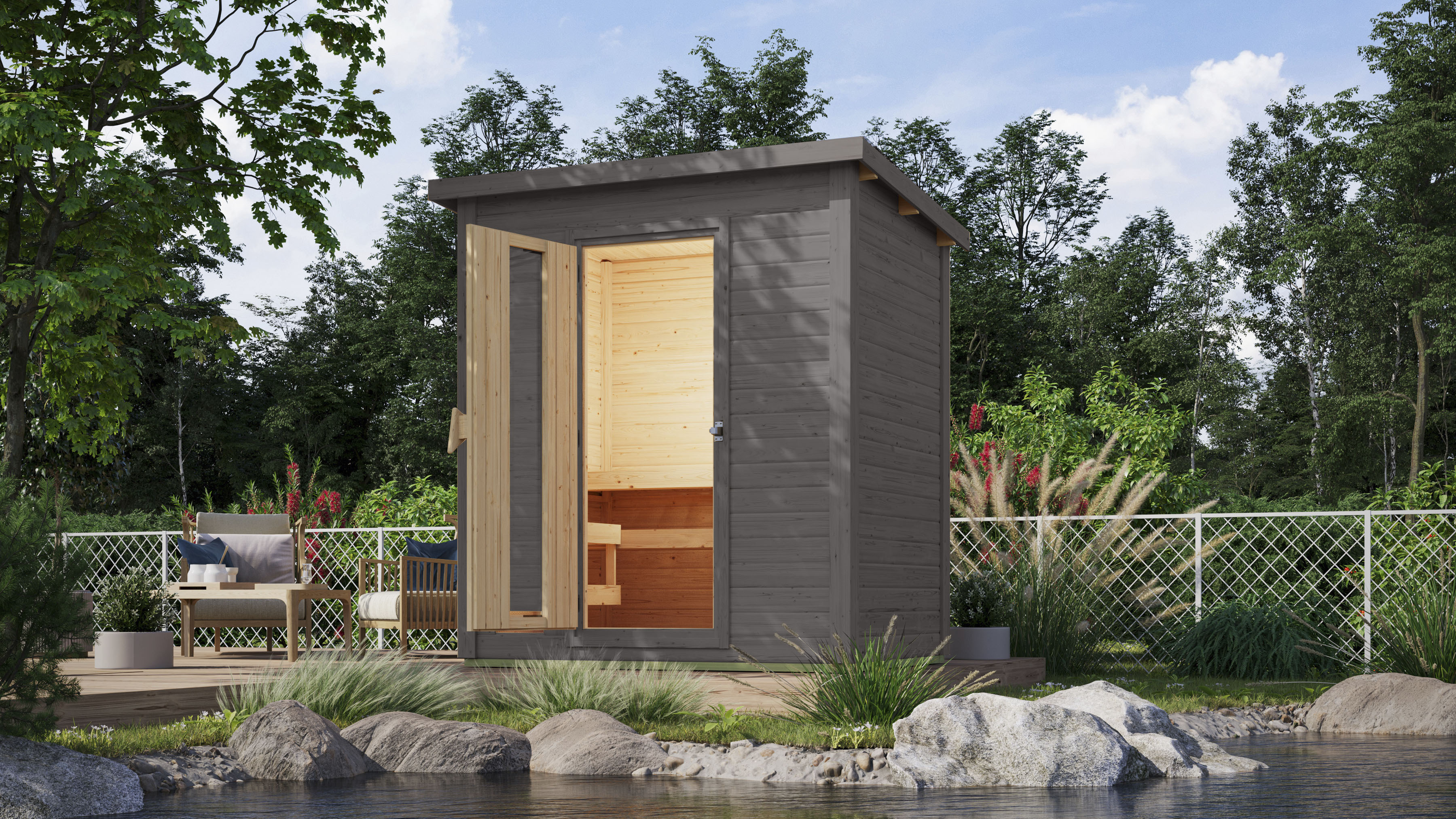 Karibu "Talo 1" Set, Ofen 9 kW Bio externe Strg easy