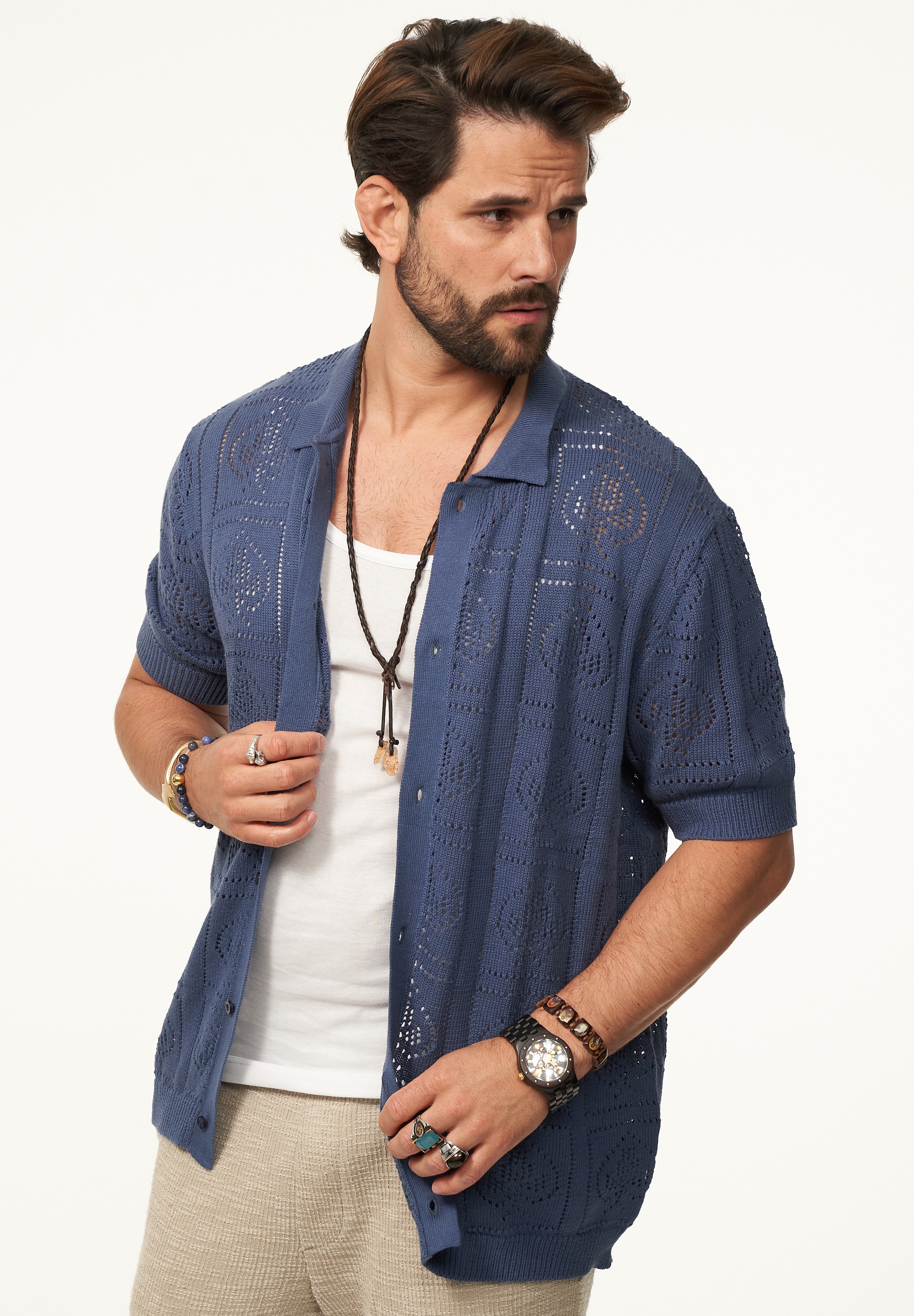 SOULSTAR Poloshirt »Kurzarm Strickhemd im Cardigan Stil mit Knopfleiste für Herren« Herren Kurzarm Strick Polo-Hemd Cardigan T-Shirt